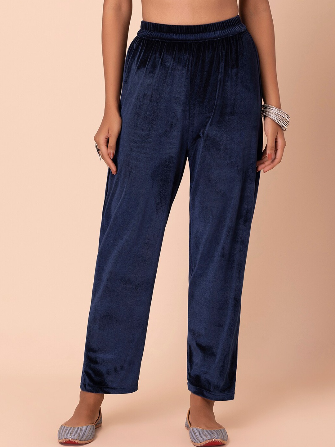 

INDYA Women Navy Blue Pegged Trousers