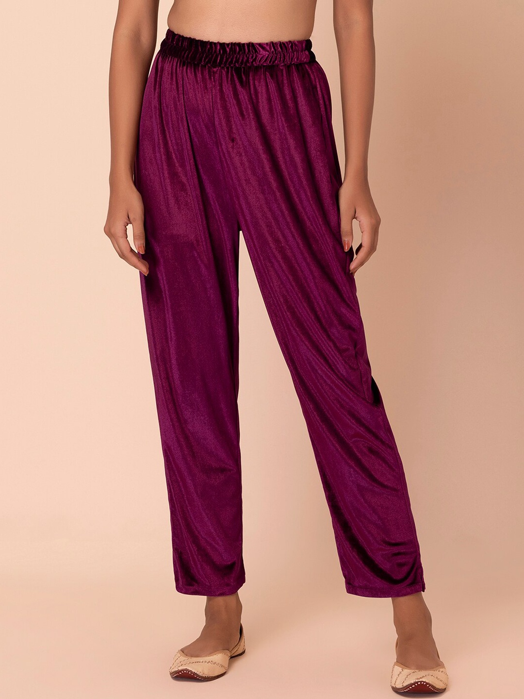 

Rang by Indya Women Burgundy Pleated Trousers