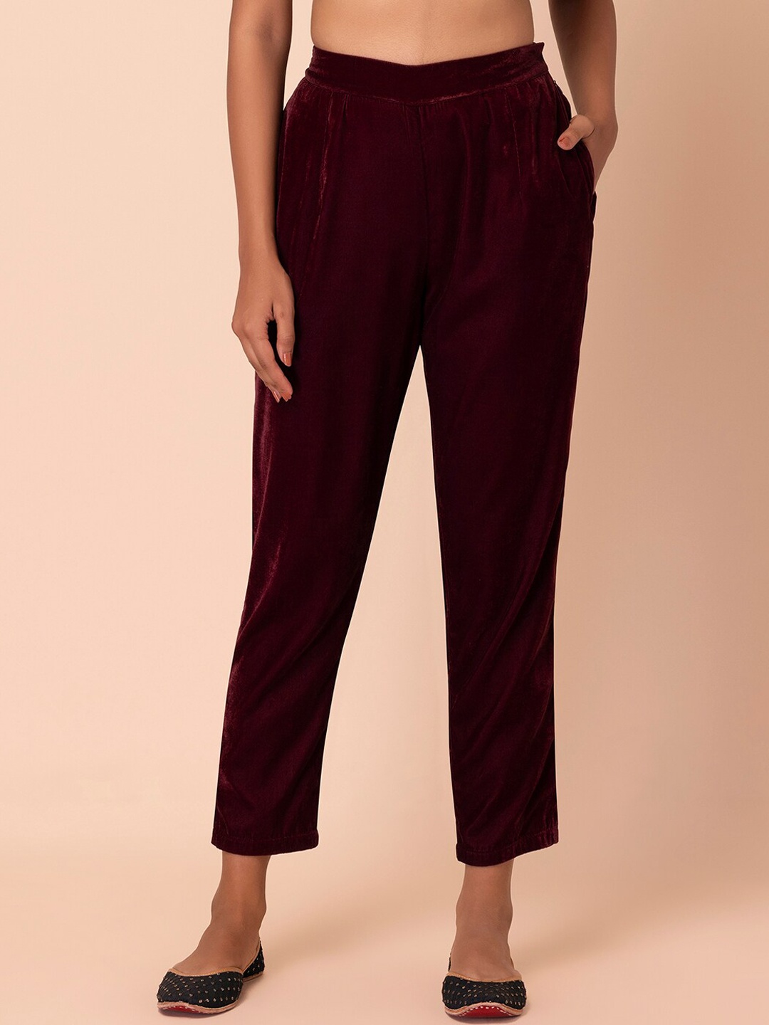 

INDYA Women Maroon Pleated Trousers