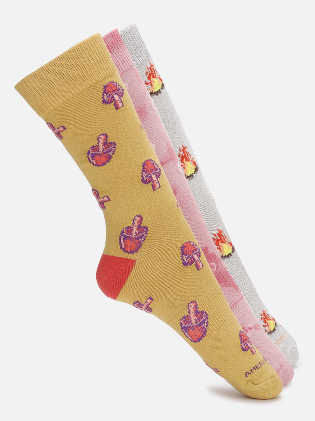 

AMERICAN EAGLE OUTFITTERS Men Pack Of 3 Patterned Calf Length Socks, Yellow