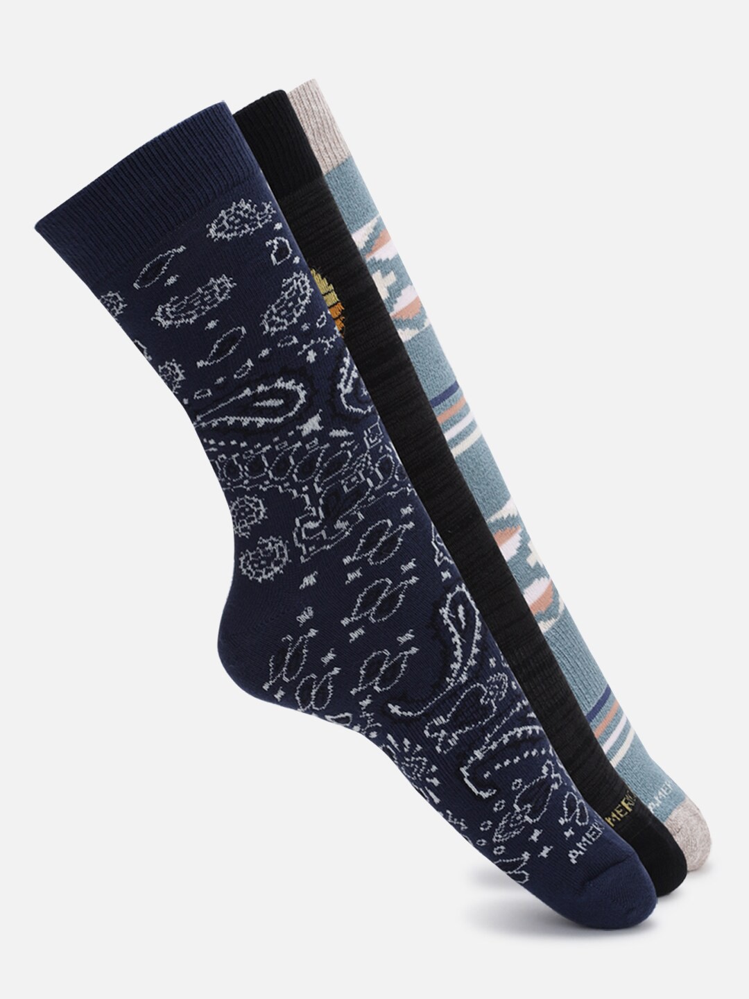 

AMERICAN EAGLE OUTFITTERS Men Pack Of 3 Patterned Calf Length Socks, Blue