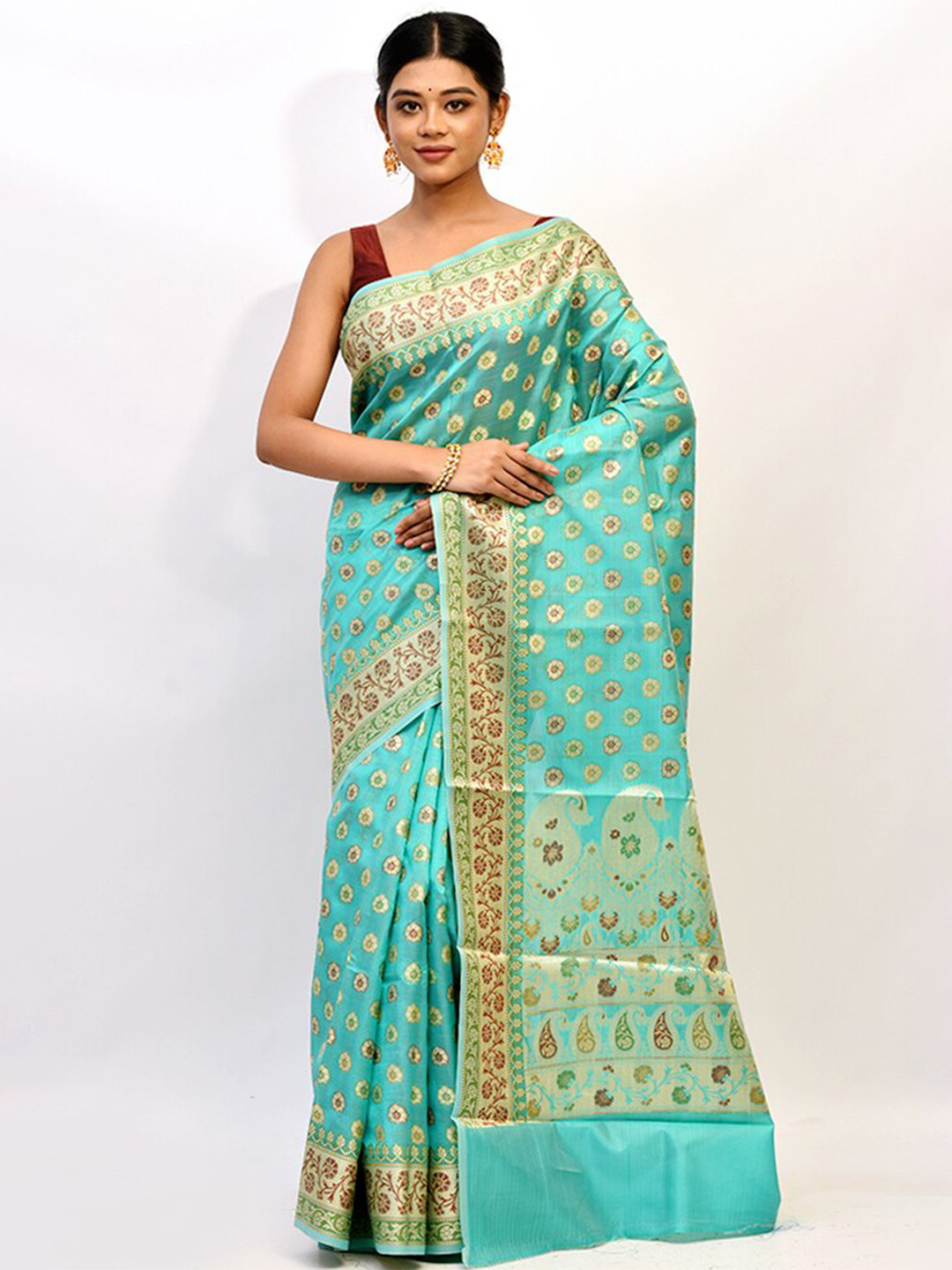 

AllSilks Woven Design Zari Saree, Sea green
