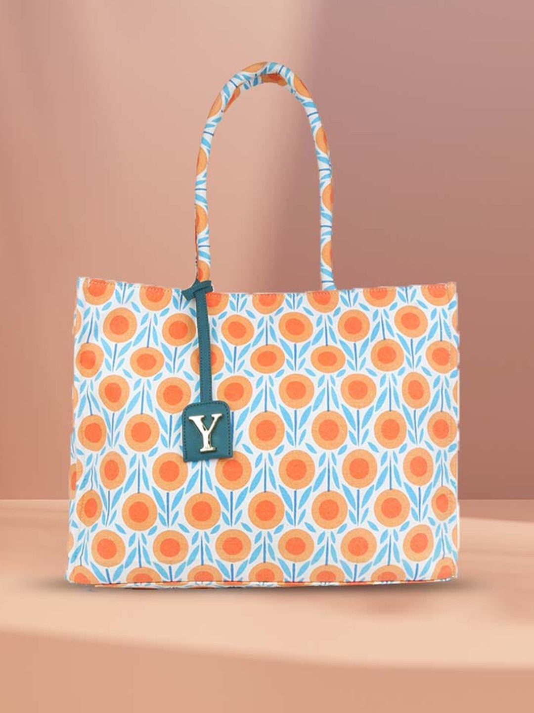 

yelloe Women Orange Floral Printed Shoppers Shoulder Bag