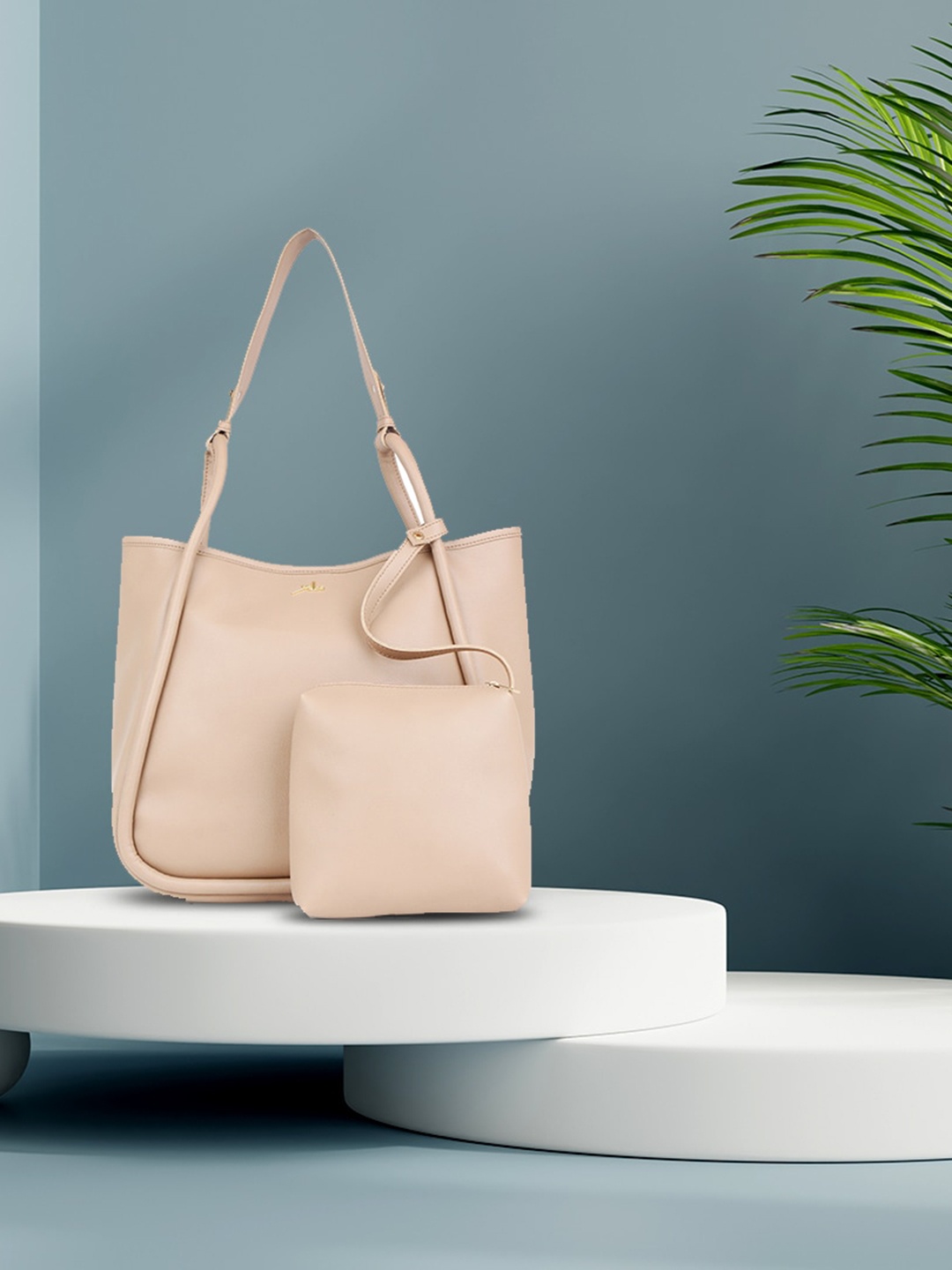 yelloe Women Beige Shopper Shoulder Bag with Pouch