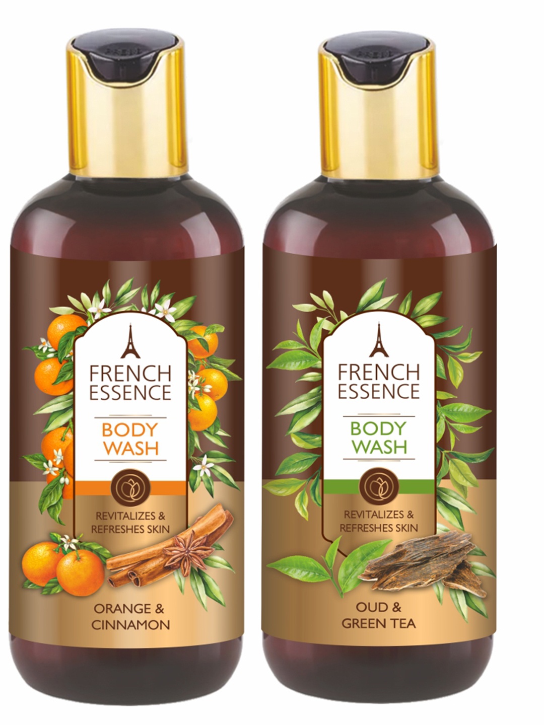 

FRENCH ESSENCE Set of 2 Body Wash - Orange & Cinnamon + Oud & Green Tea - 300 ml Each