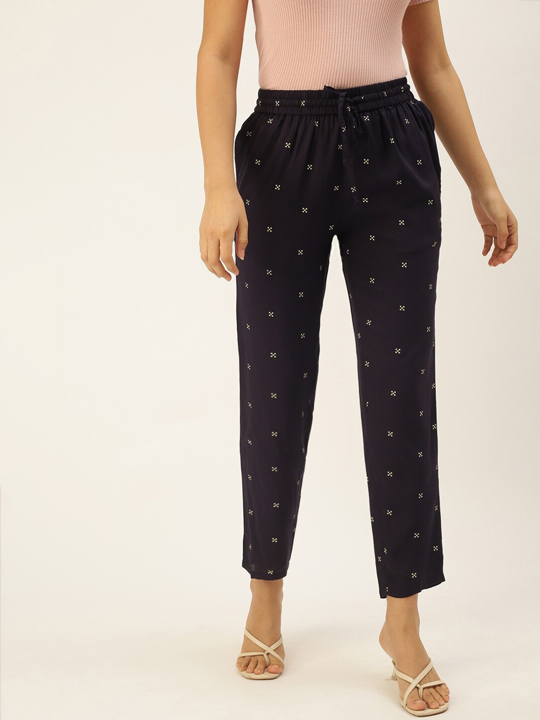 

De Moza Women Blue Printed Trousers