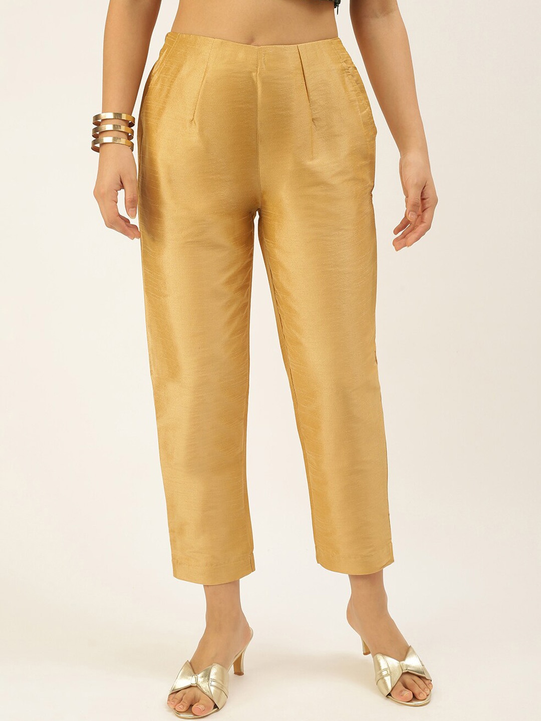 

De Moza Women Gold-Toned Pleated Trousers