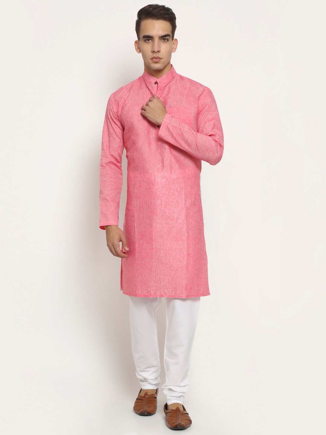 

Aarsha Men Pink Solid Pure Cotton Kurta