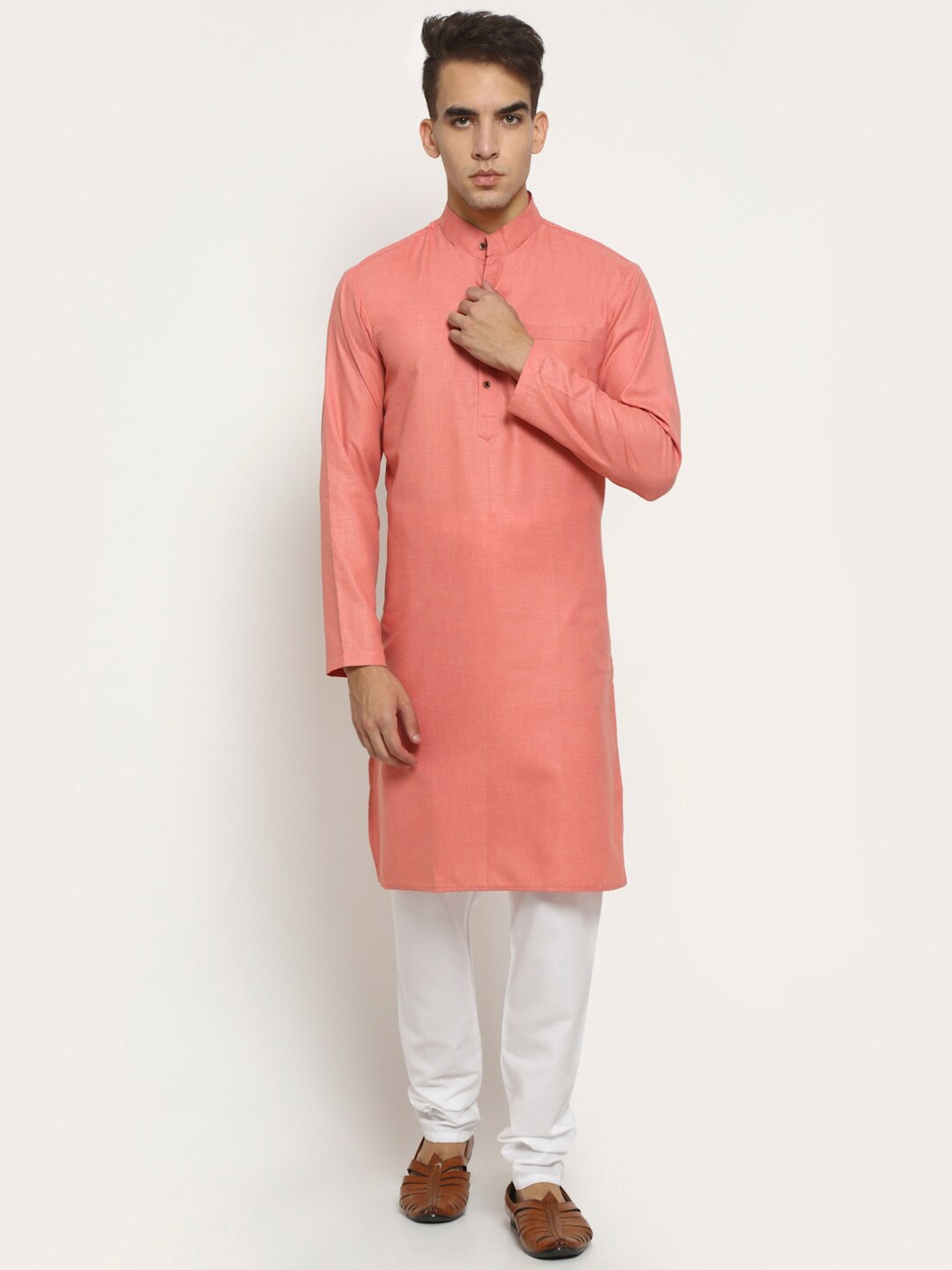 

Aarsha Men Peach Solid Pure Cotton Kurta