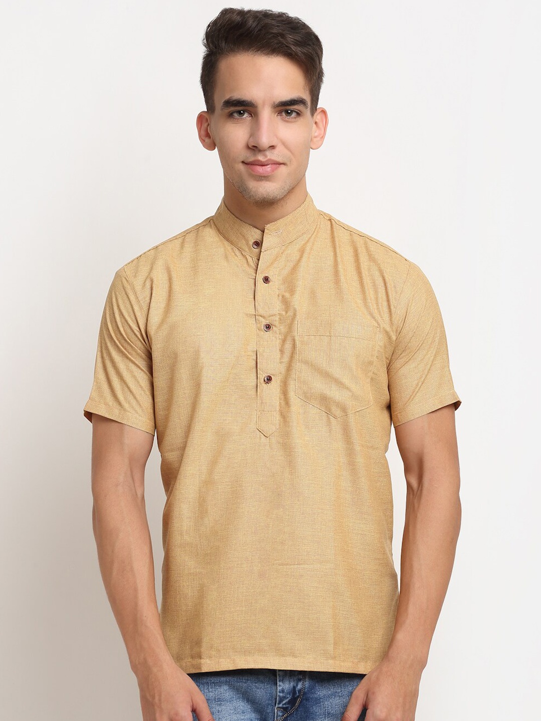 

Aarsha Men Brown Solid Pure Cotton Kurta