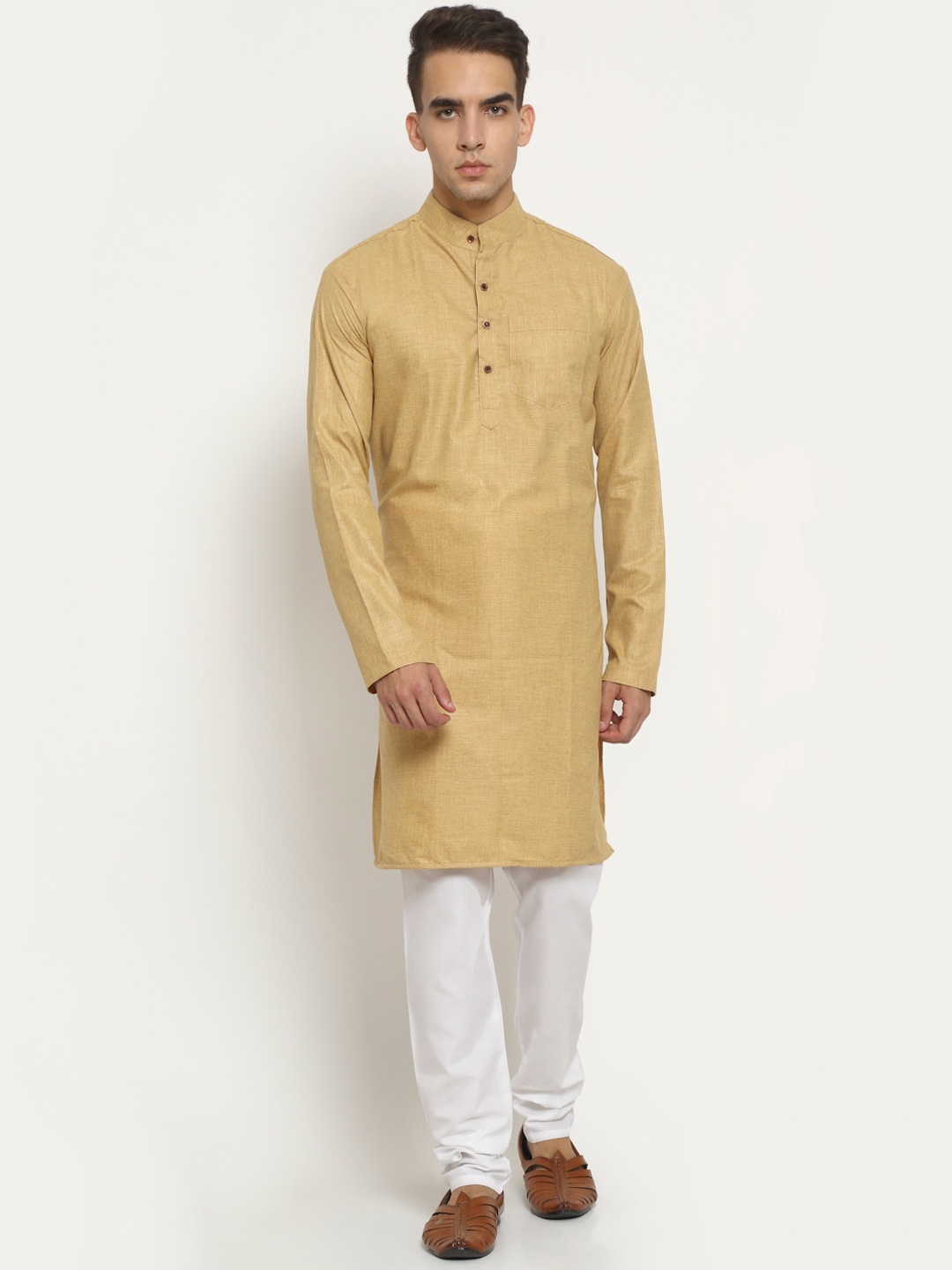 

Aarsha Men Brown Solid Long Sleeves Pure Cotton Kurta