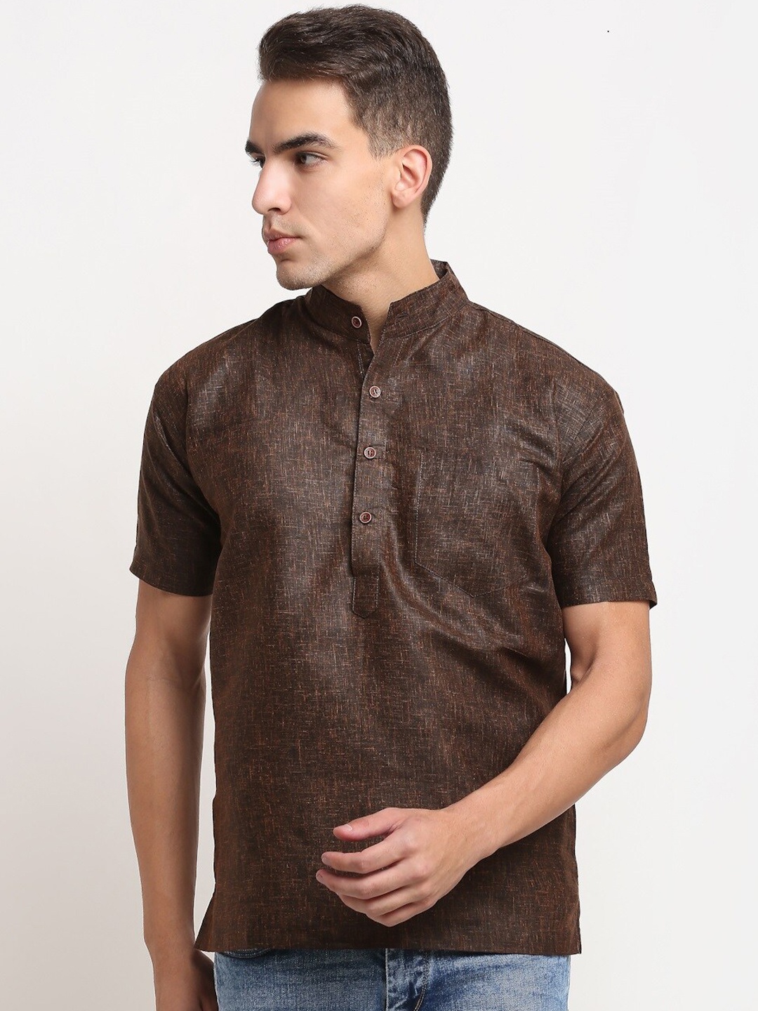 

Aarsha Mandarin Collar Pure Cotton Kurta, Brown