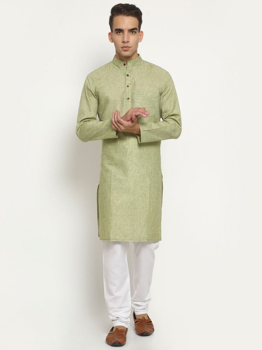 

Aarsha Men Green Woven Design Pure Cotton Kurta