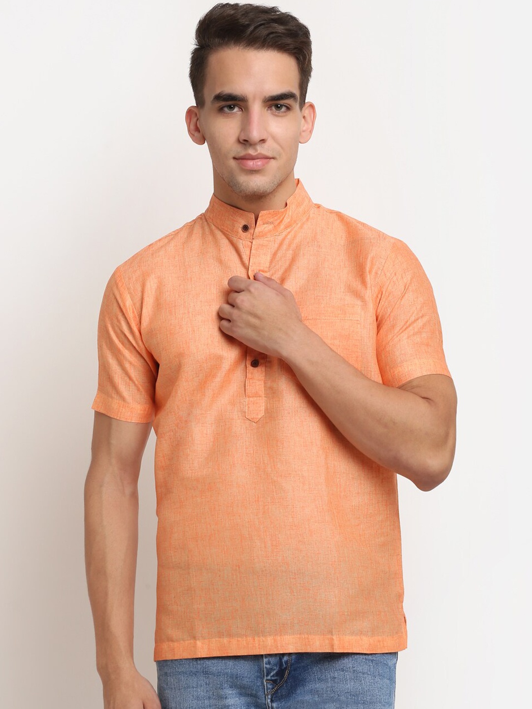 

Aarsha Men Orange Solid Pure Cotton Kurta