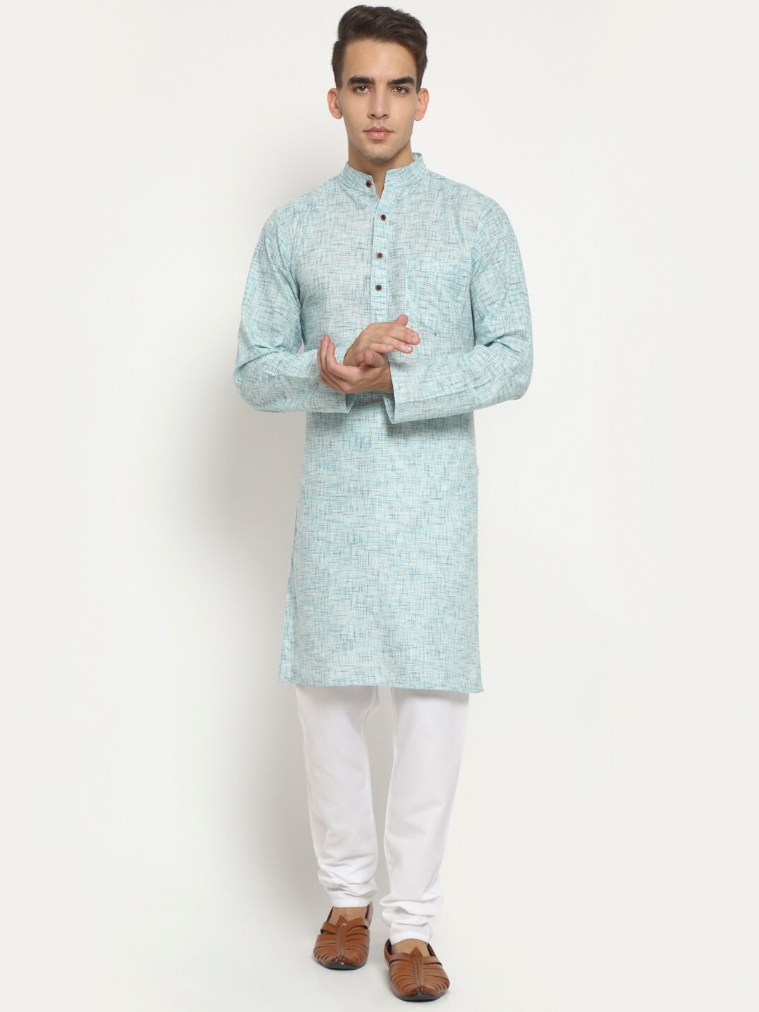 

Aarsha Men Blue Woven Design Pure Cotton Kurta