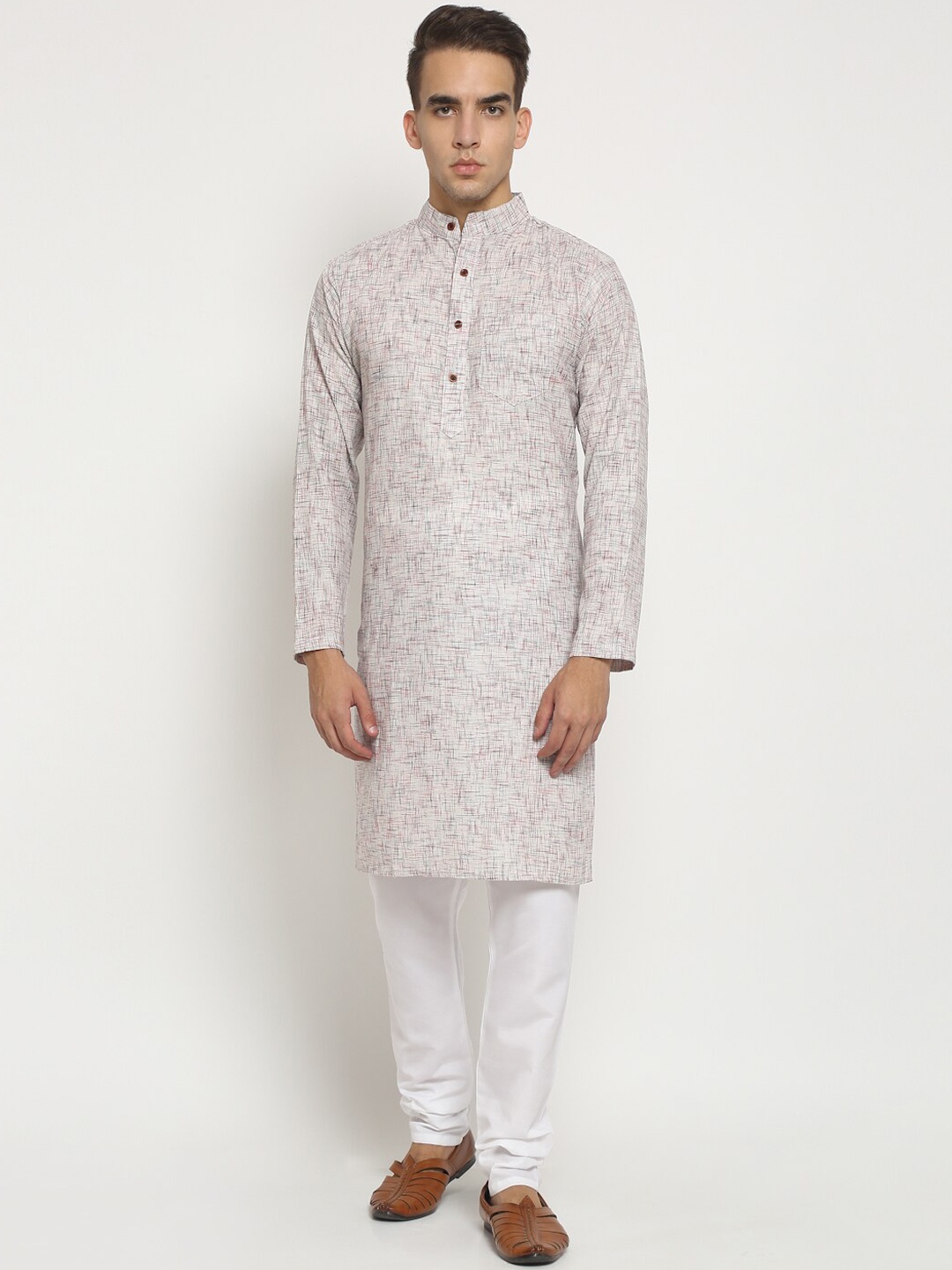 

Aarsha Men Grey Woven Design Pure Cotton Kurta