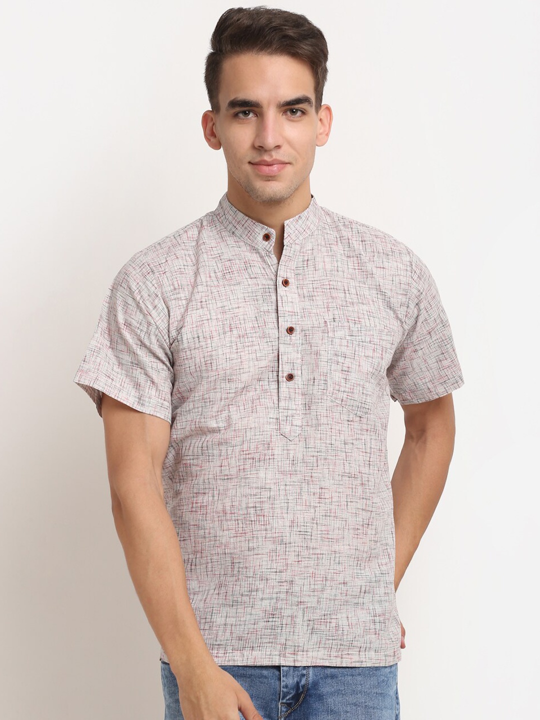 

Aarsha Men Grey Woven Design Pure Cotton Kurta