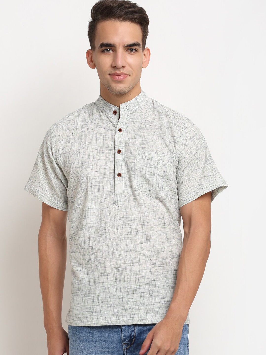 

Aarsha Men Grey Woven Design Pure Cotton Kurta