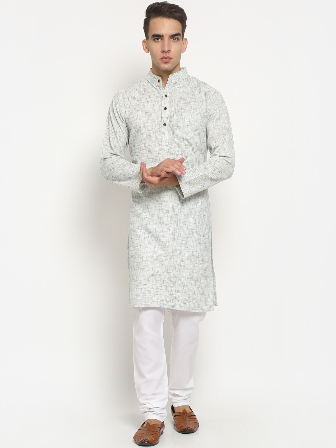 

Aarsha Men Green Woven Design Pure Cotton Kurta