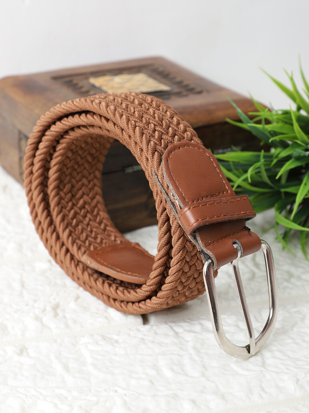 

The Mini NEEDLE Women Tan Braided Stretchable Belt