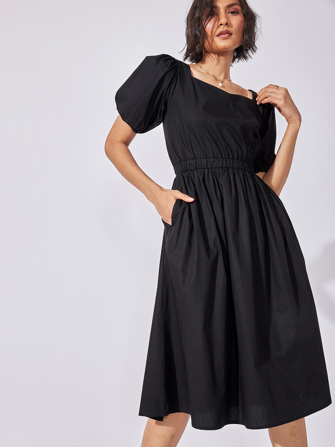 

The Label Life Black Fit And Flare Cotton Dress