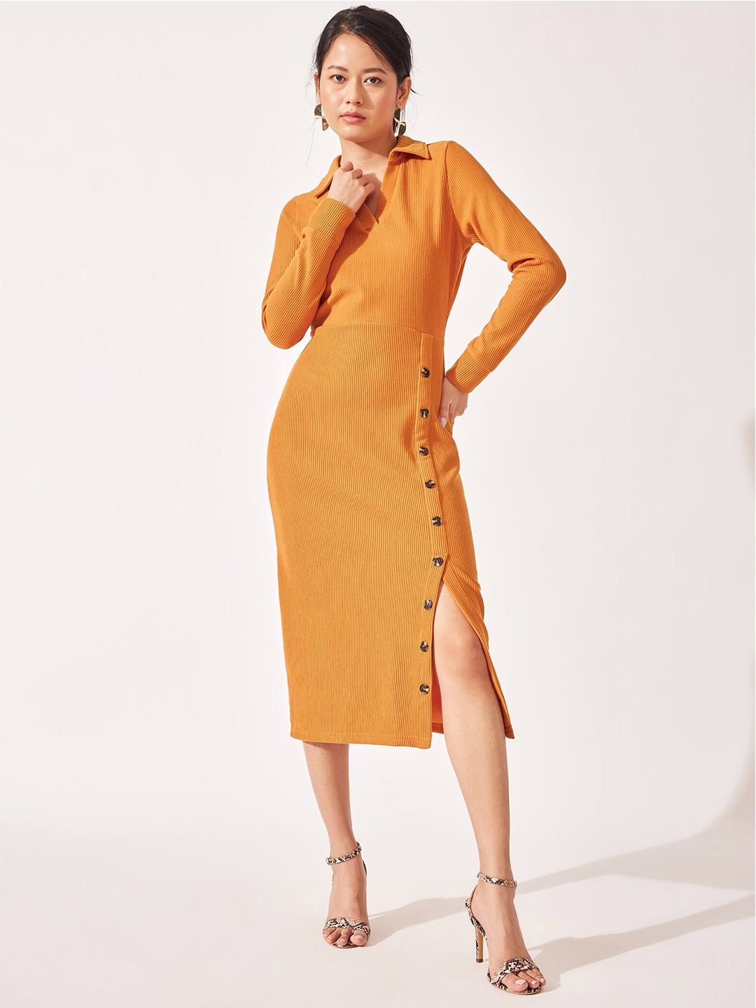 

The Label Life Women Mustard Yellow Sheath Midi Dress