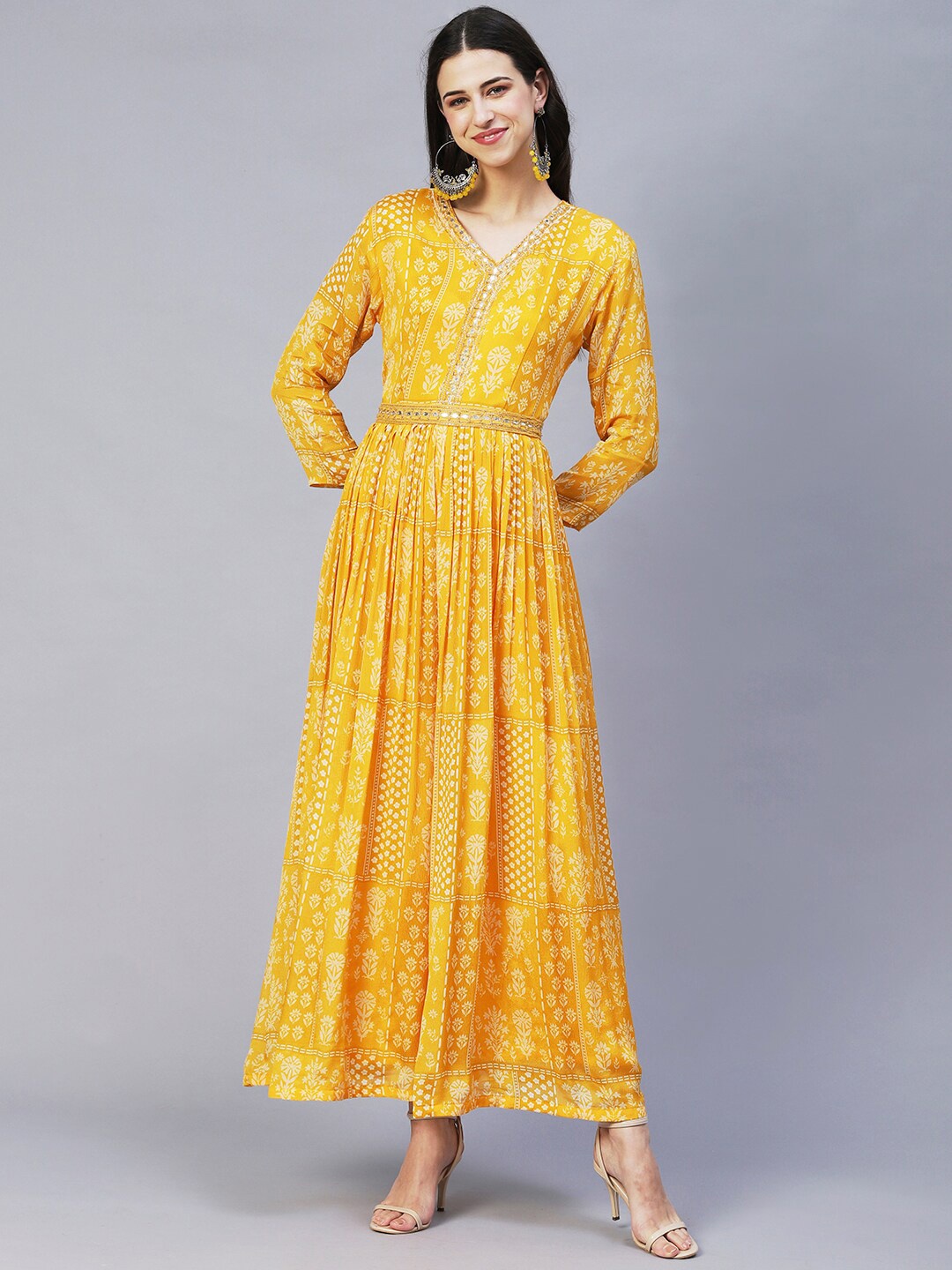 

FASHOR Yellow & White Printed Basic Jumpsuit