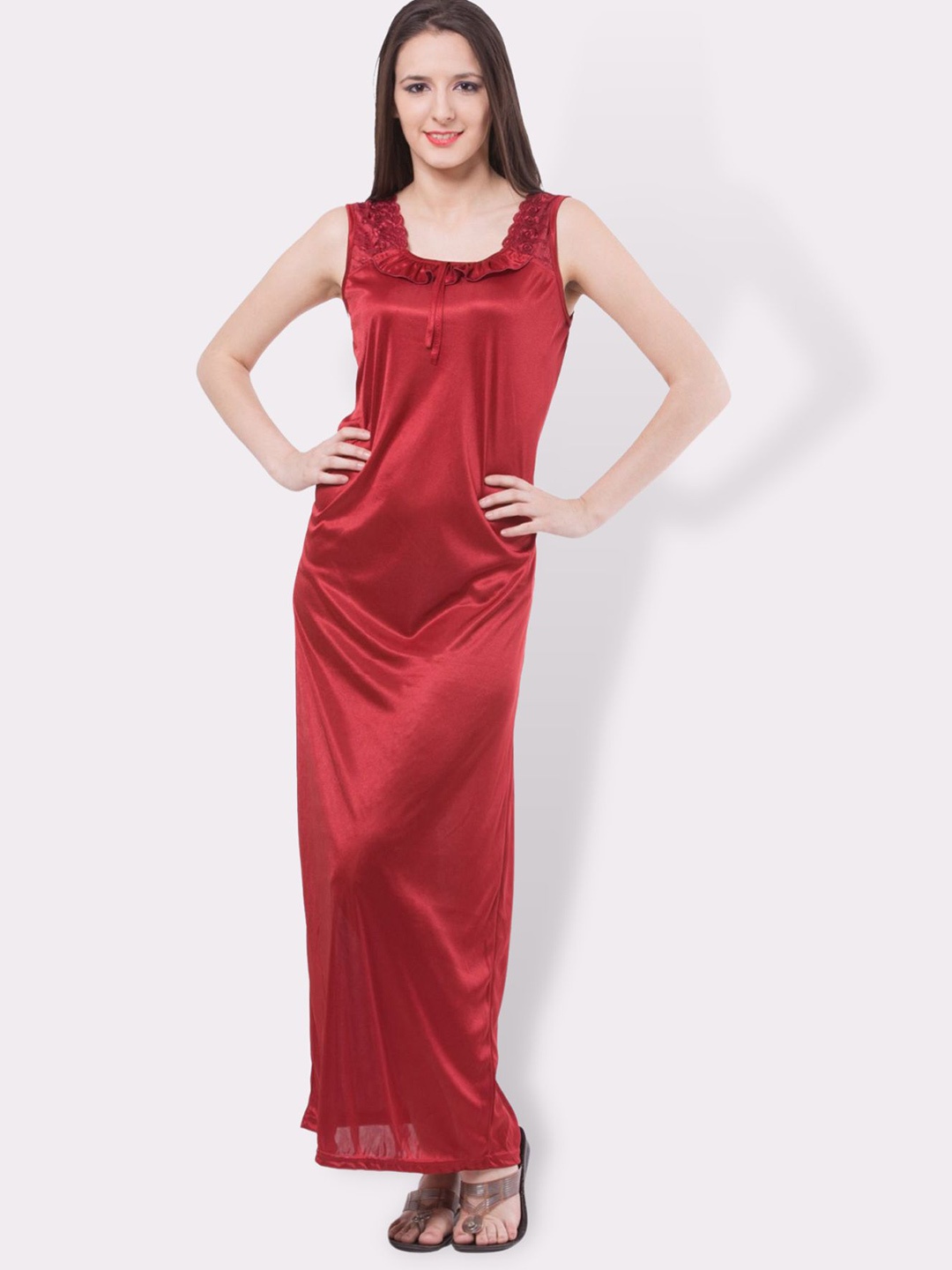 

Fasense Women Maroon Maxi Nightdress