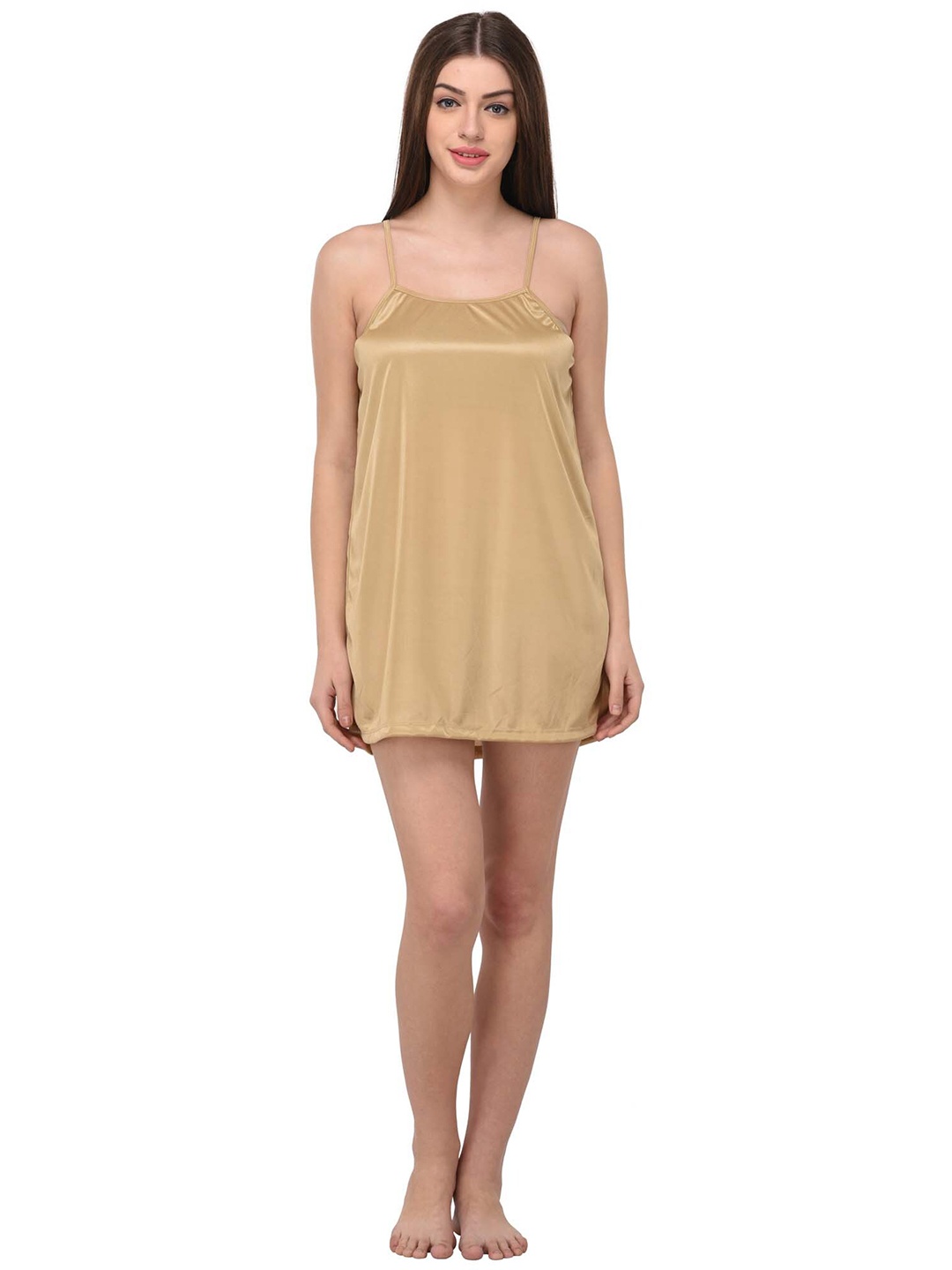 

YOU FOREVER Women Beige Solid Satin Nightdress