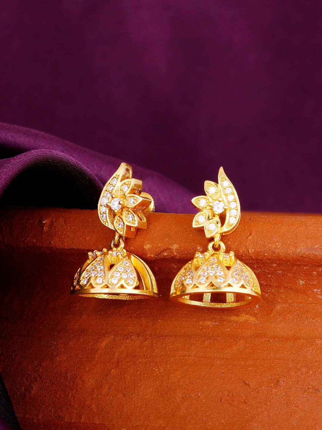 

GIVA Gold-Toned & White Gold Plated Zircon Contemporary Jhumkas Earrings