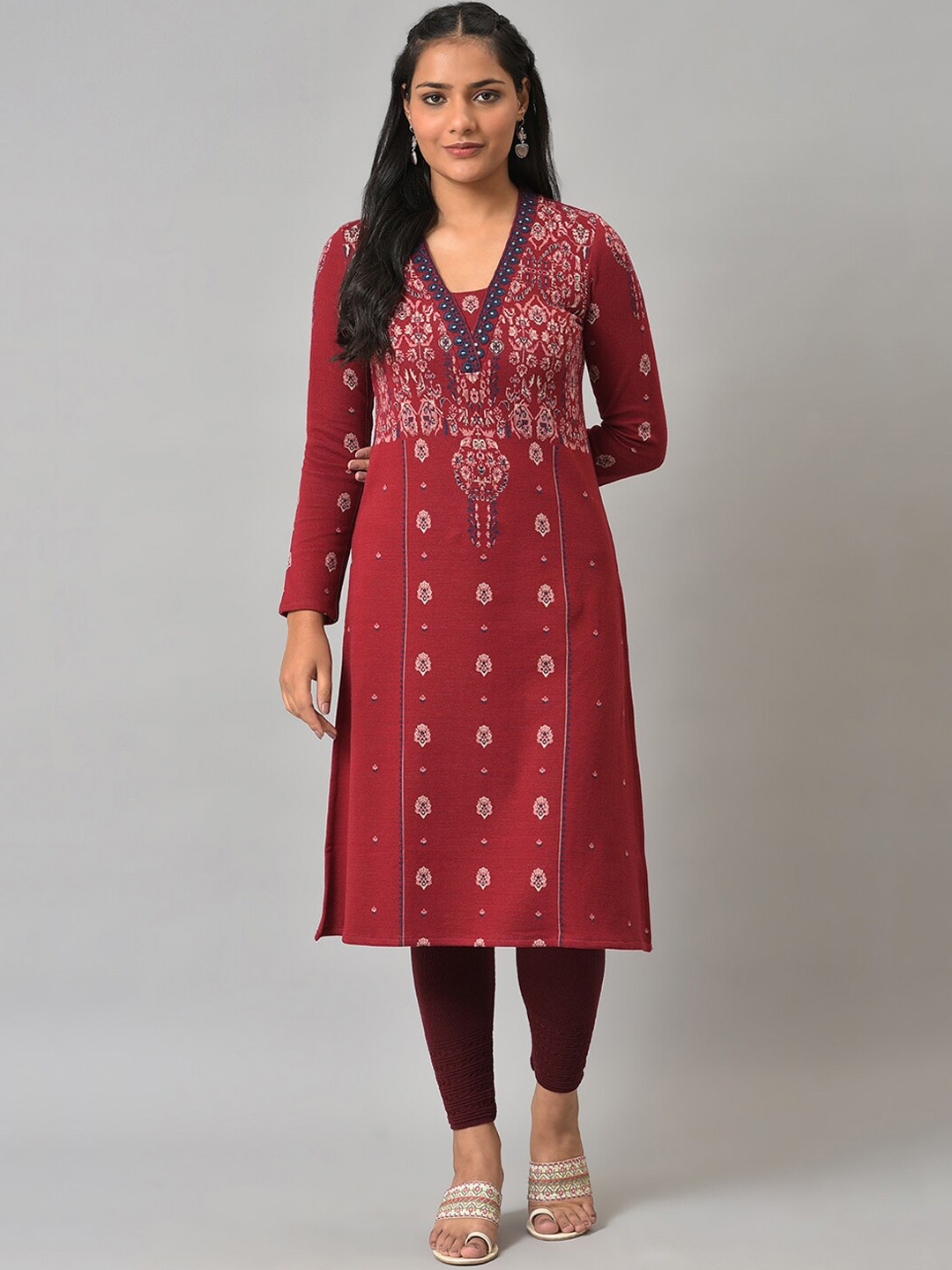 

W Women Red Ethnic Motifs Printed Kurta