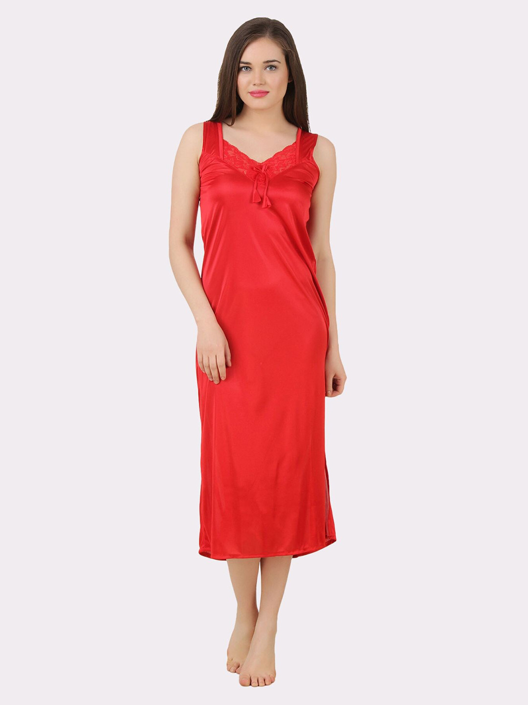 

Fasense Red Solid Maxi Nightdress