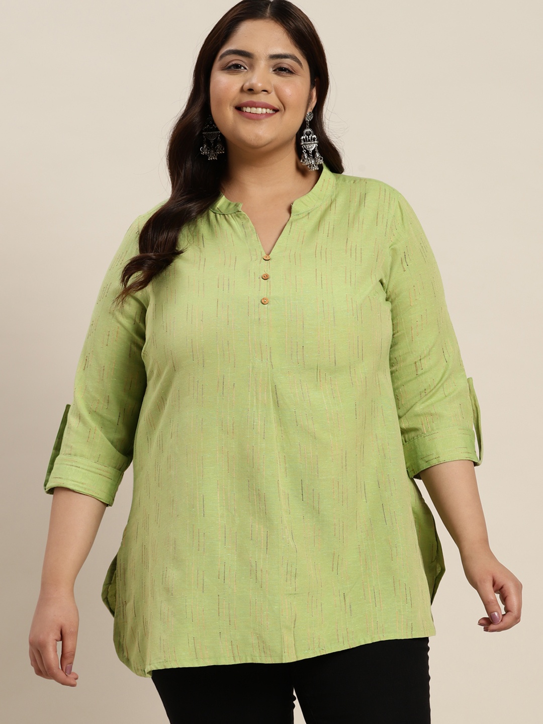 

Sztori Plus Size Woven Design Kurti, Green