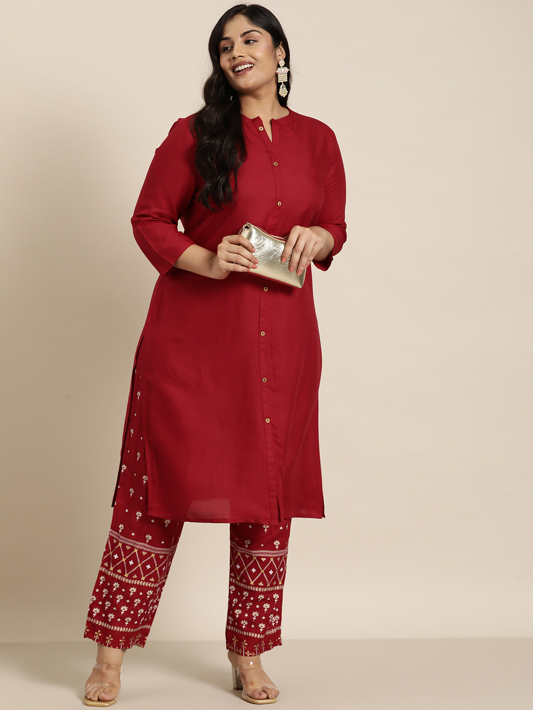 

Sztori Plus Size Regular Kurta with Trousers, Maroon