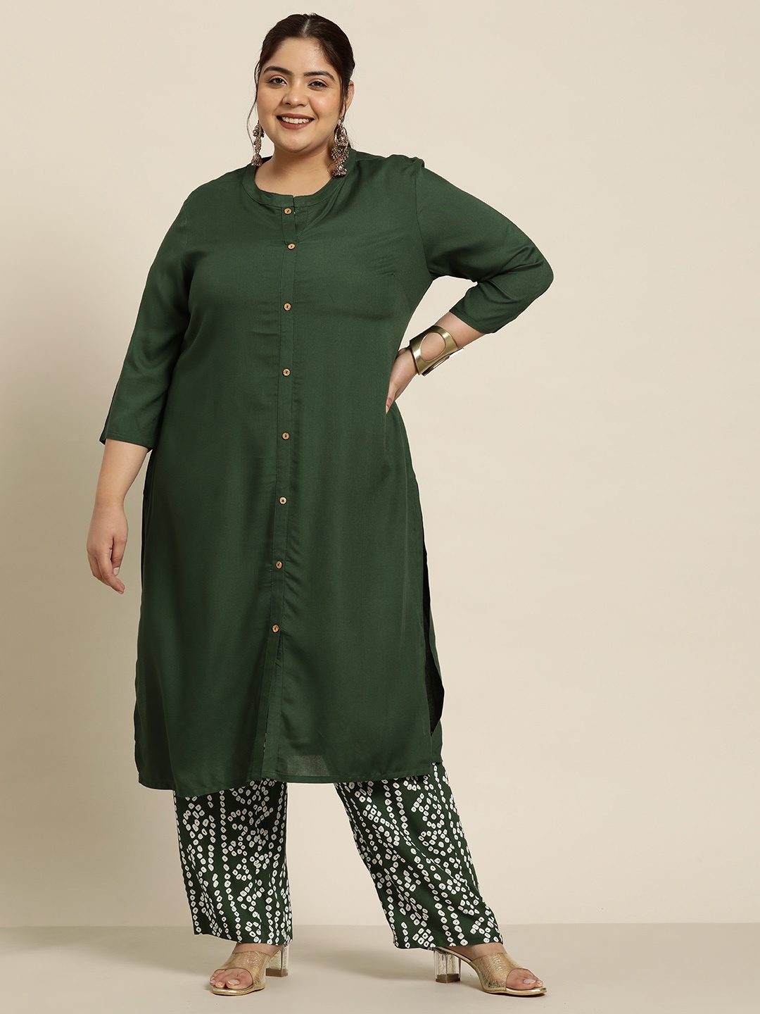

Sztori Plus Size Regular Kurta with Trousers, Green