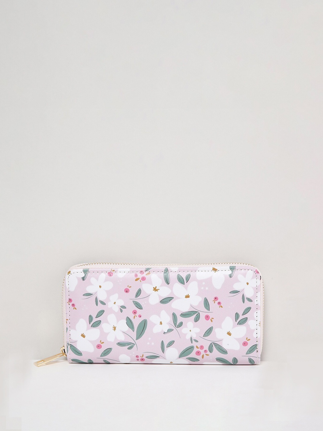 

max Women Nude-Coloured & Black Floral Printed Zip Detail Zip Around Wallet