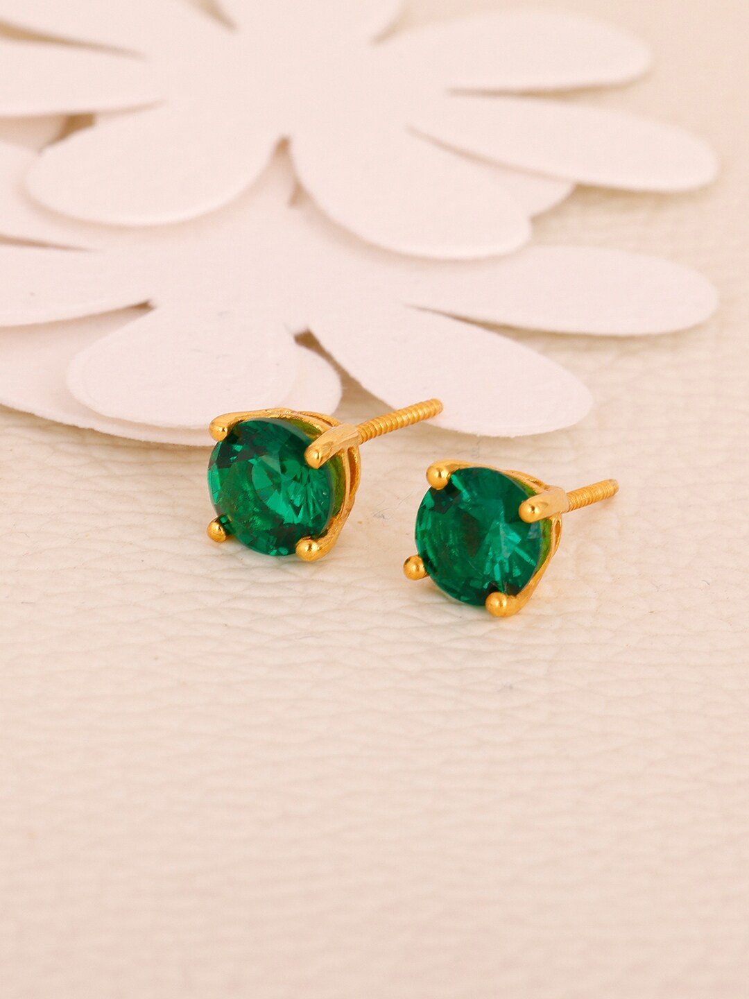 

GIVA Gold-Toned & Green Gold Plated Contemporary Studs Earrings