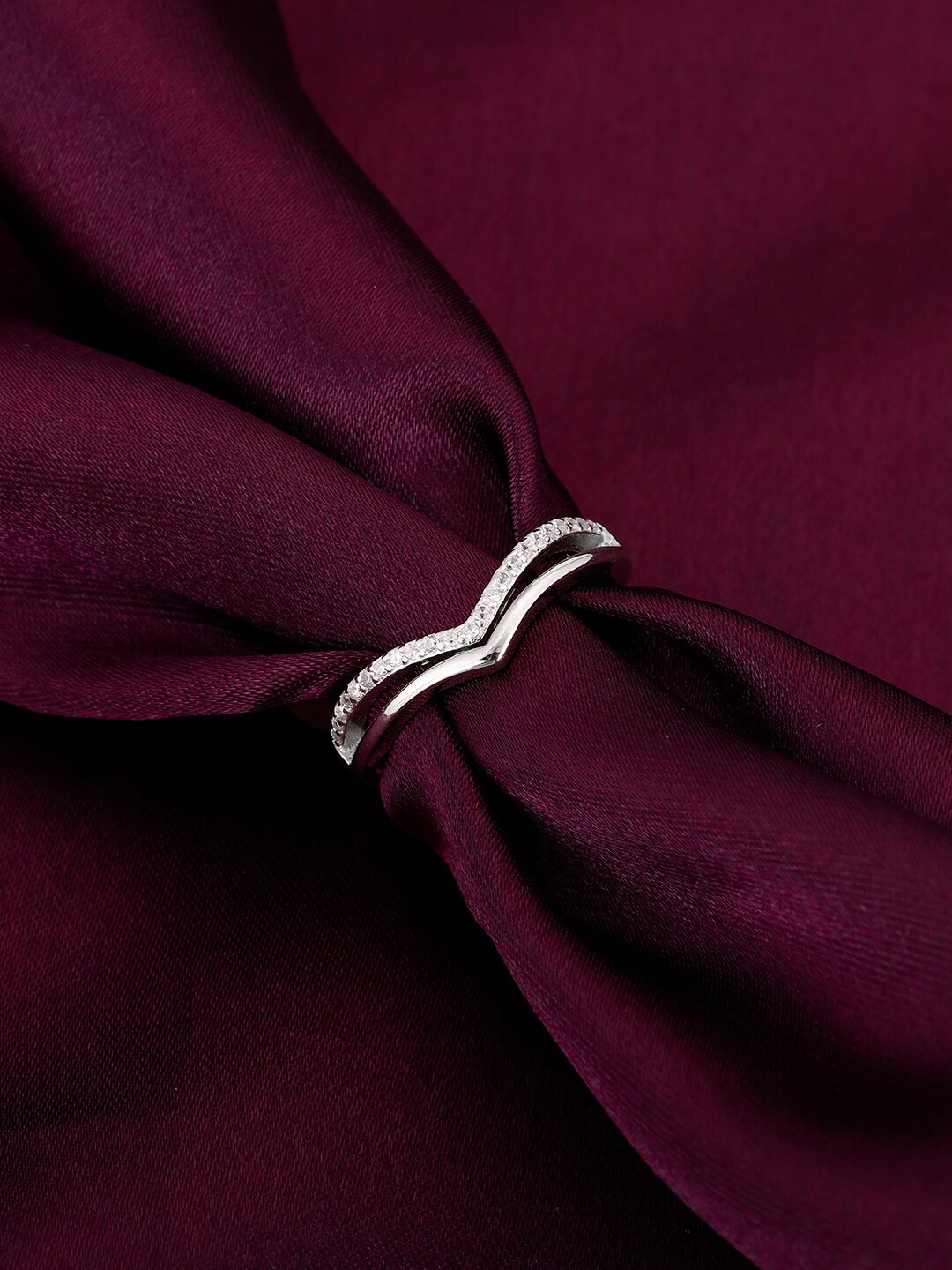 

GIVA Silver-Toned Rhodium Plated Cubic Zirconia Ring