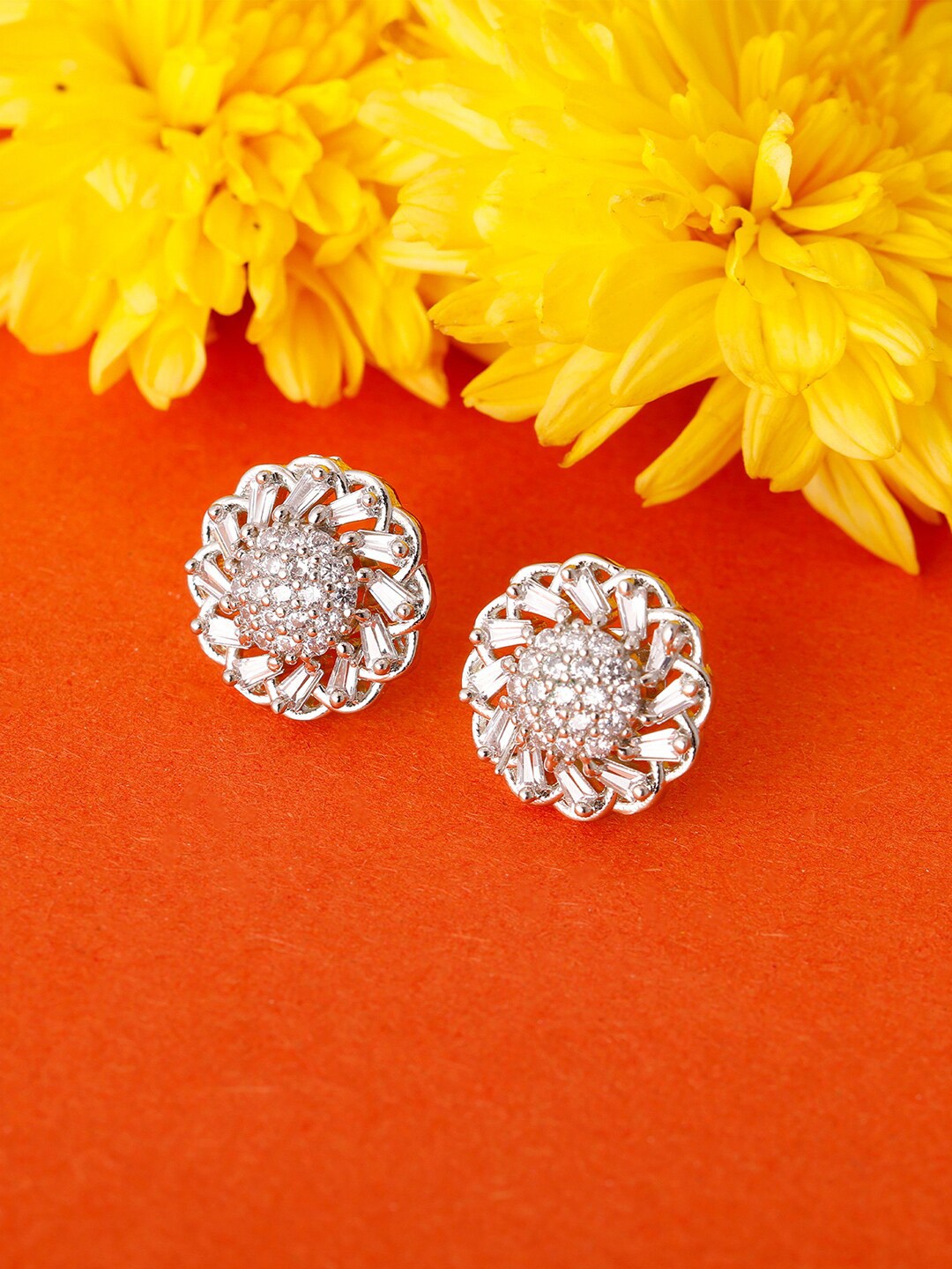 

GIVA Silver-Toned & White Rhodium Plated Contemporary Studs Earrings