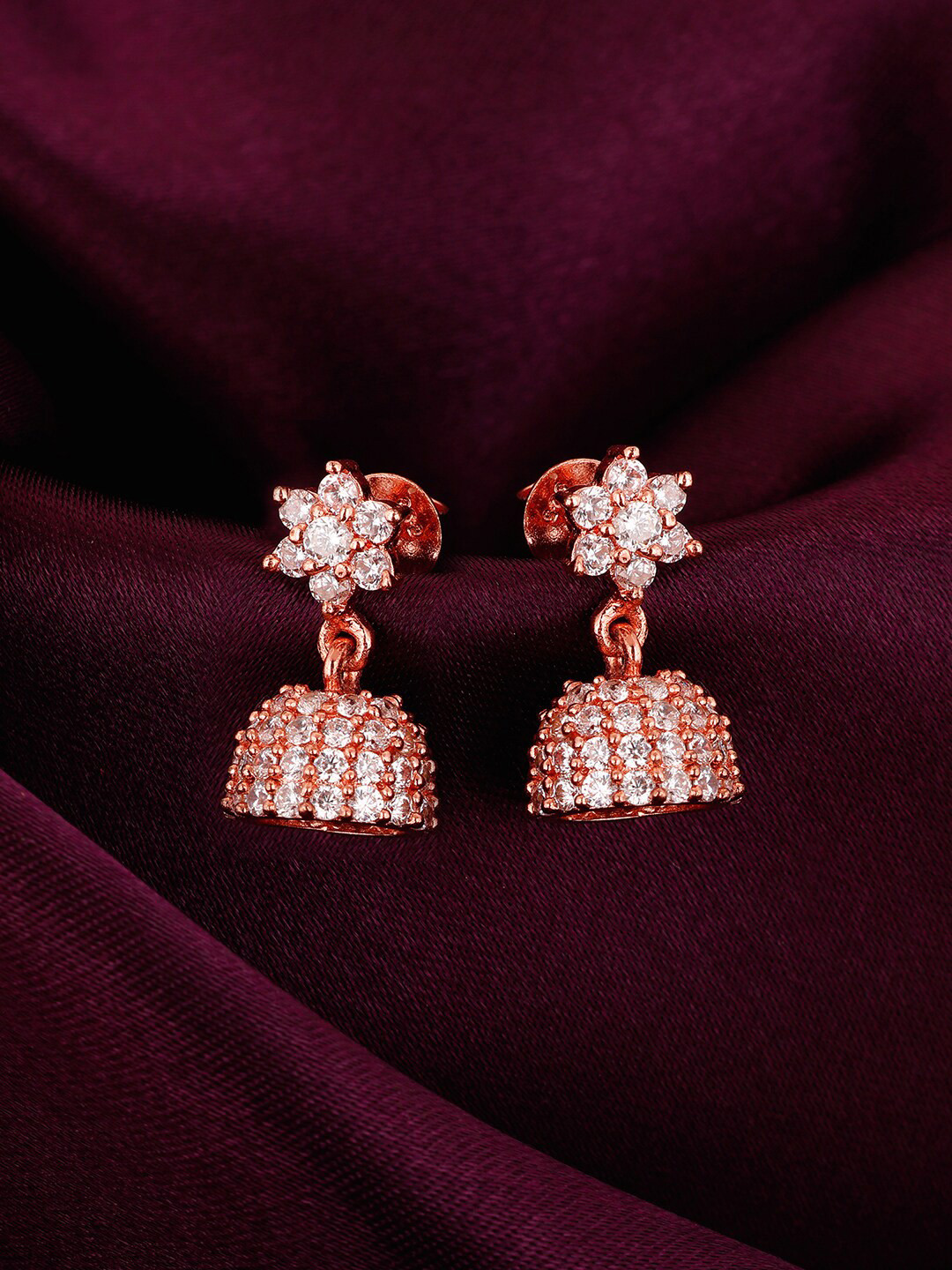 

GIVA Rose Gold Rose Gold Plated Contemporary Jhumkas Earrings