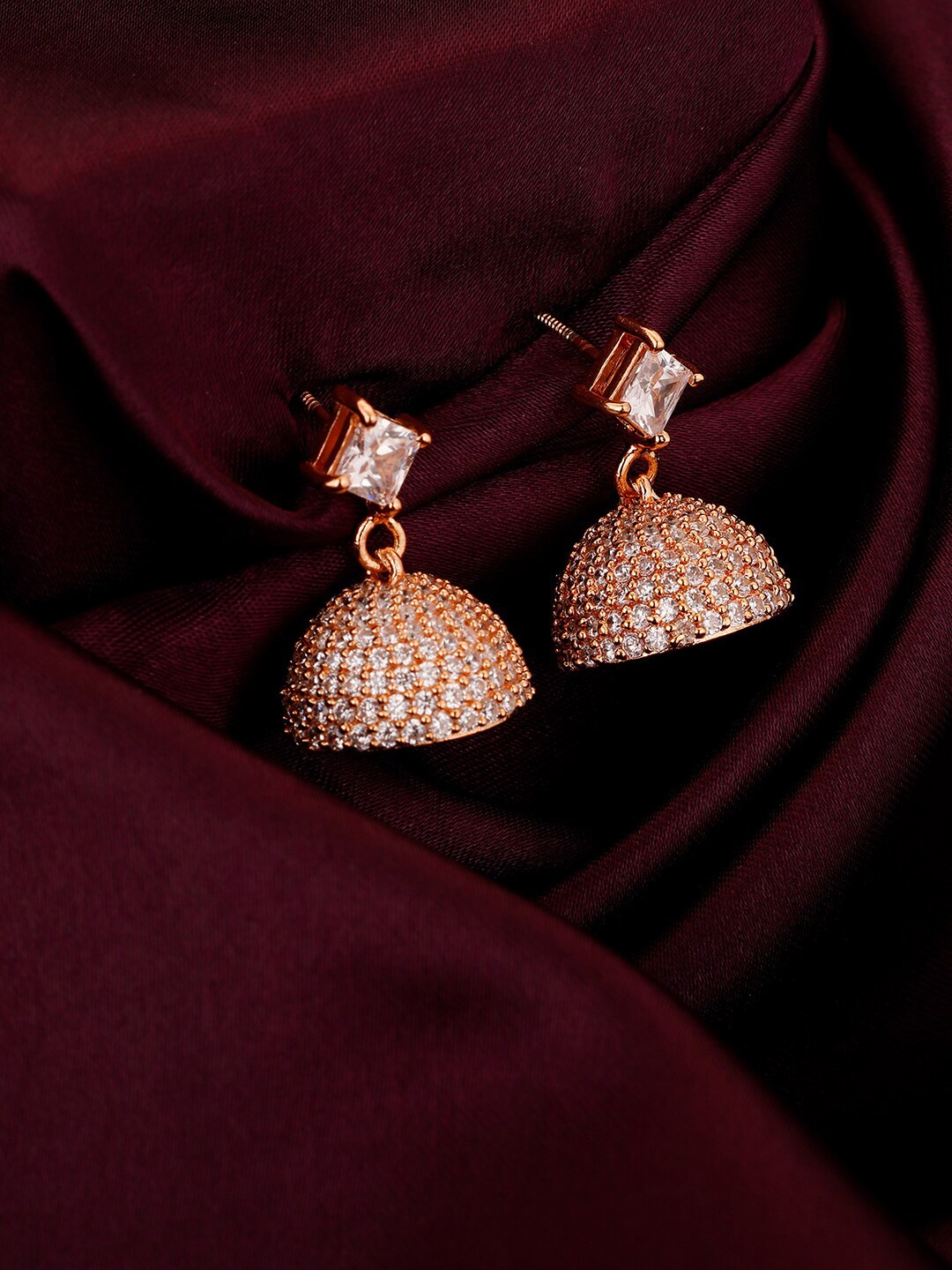 

GIVA Rose Gold Rose Gold Plated Contemporary Jhumkas Earrings