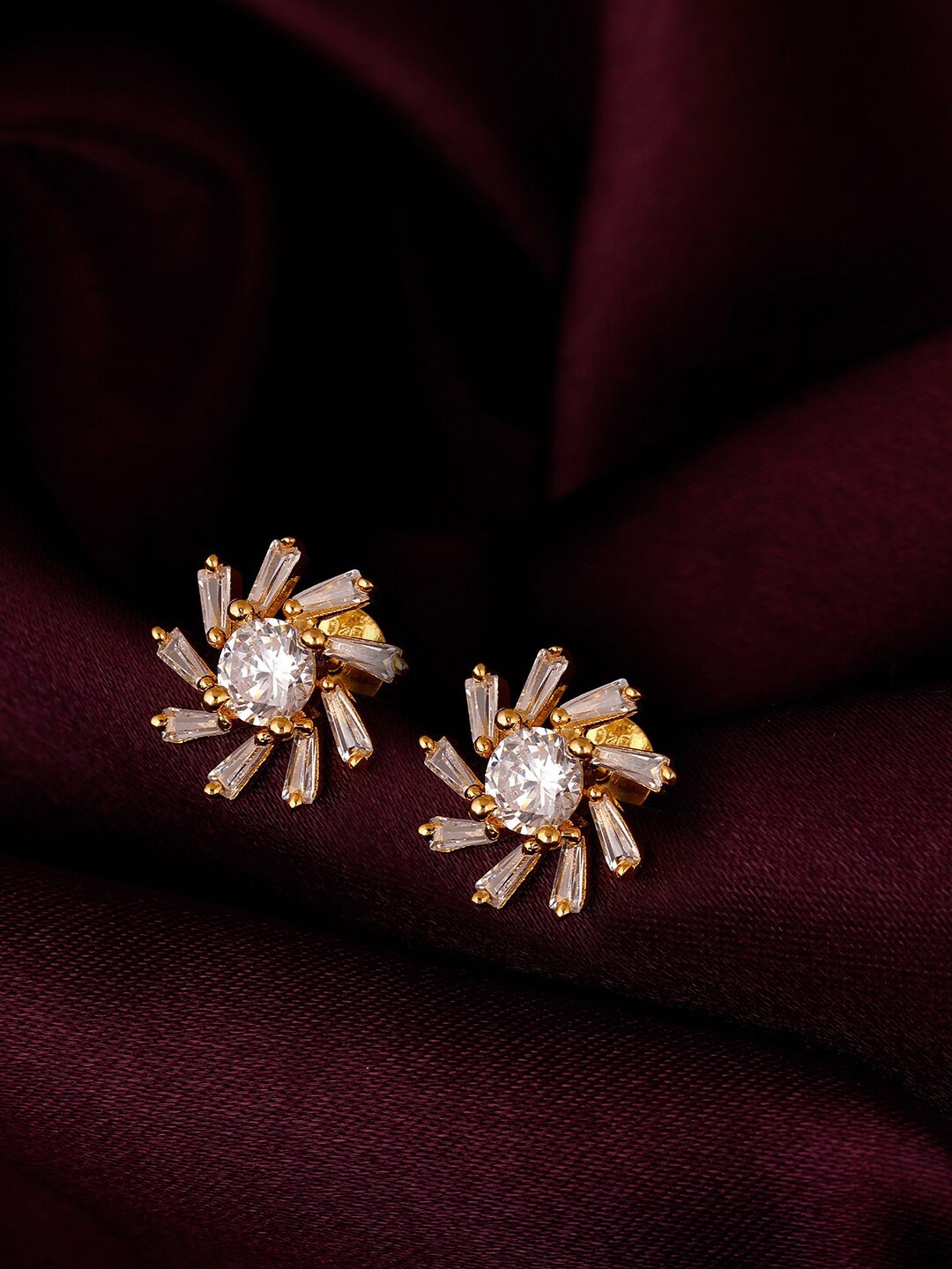 

GIVA Gold-Toned & Silver-Toned Gold Plated Floral Studs Earrings