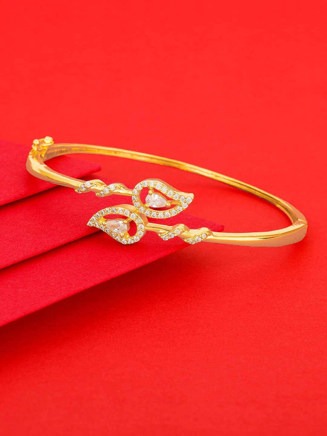

GIVA Women Gold-Toned & White Sterling Silver Cubic Zirconia Gold-Plated Bangle-Style Bracelet