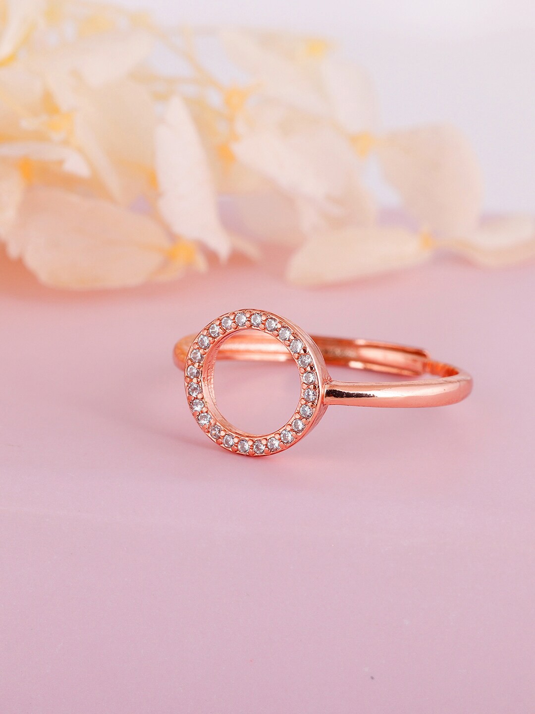 

GIVA 92.5 Sterling Silver Rose Gold-Plated White CZ Studded Adjustable Finger Ring