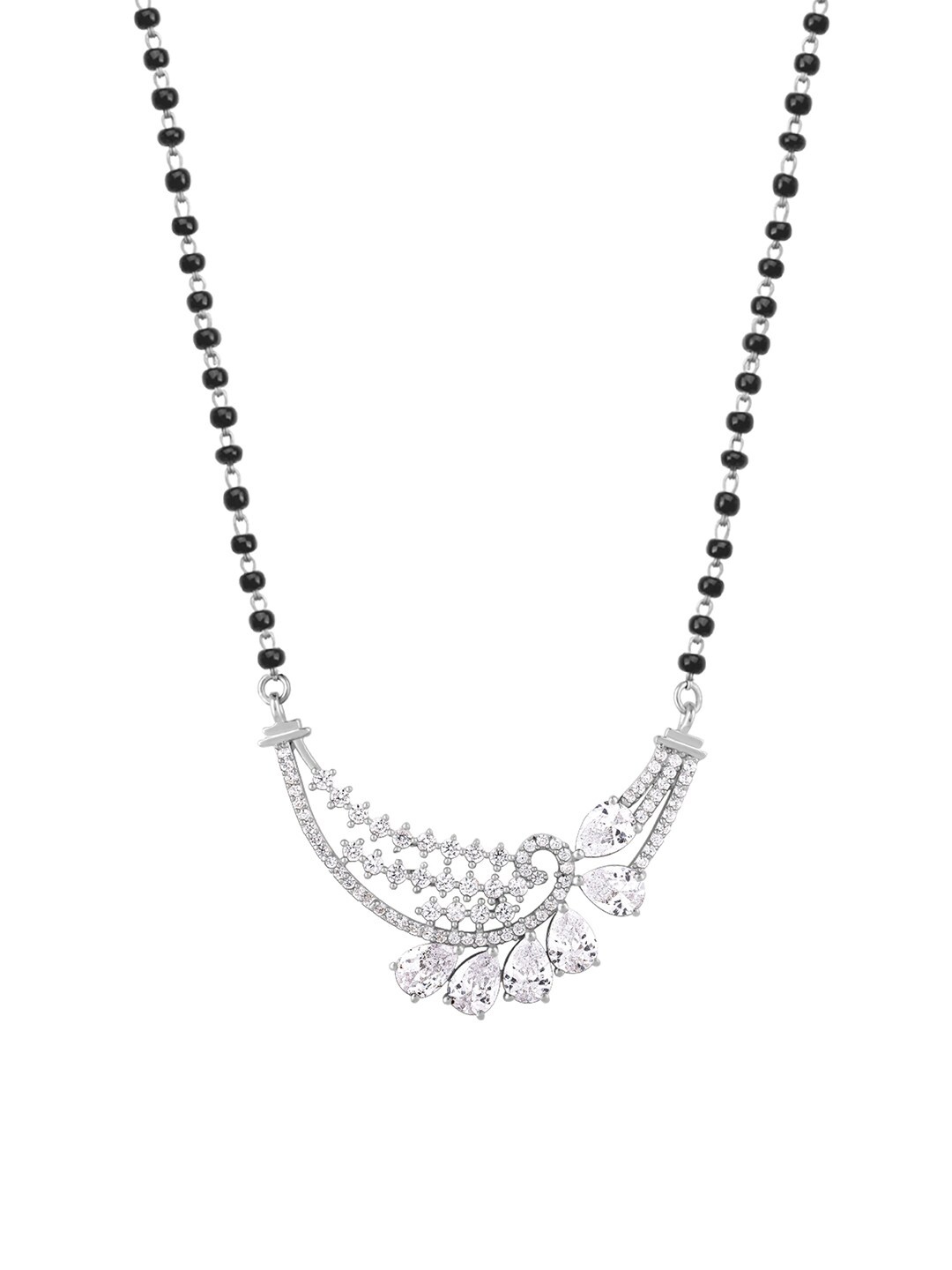 

GIVA 92.5 Sterling Sliver Rhodium-Plated Black Beaded Mangalsutra, Silver