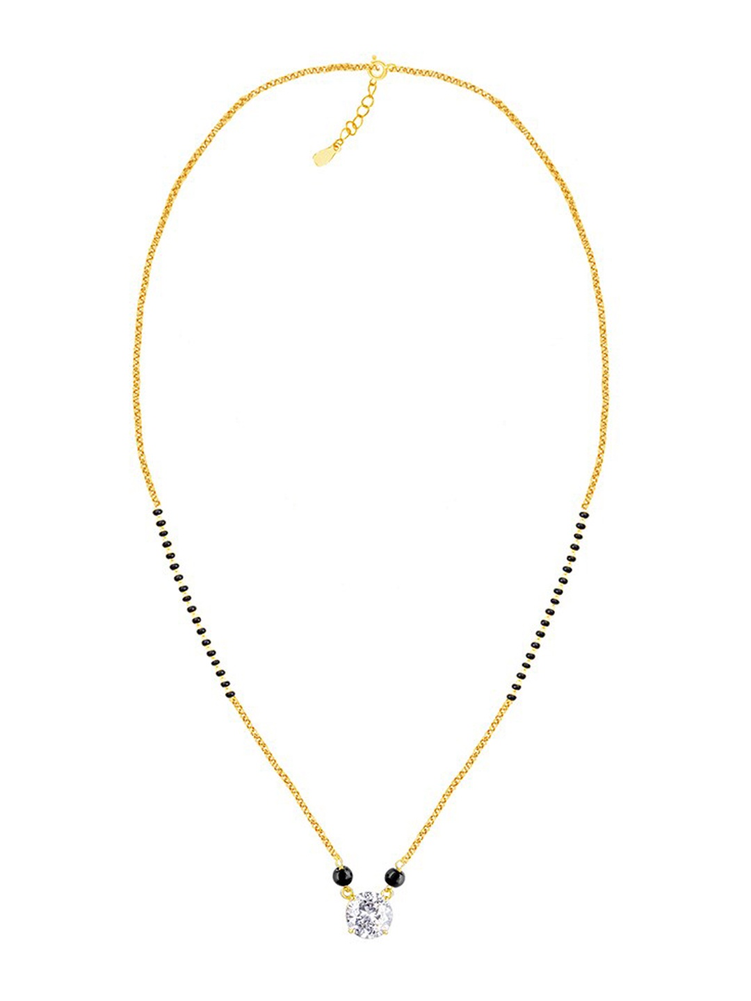 

GIVA Gold-Plated Black Beaded & White Zircon Stone-Studded Mangalsutra