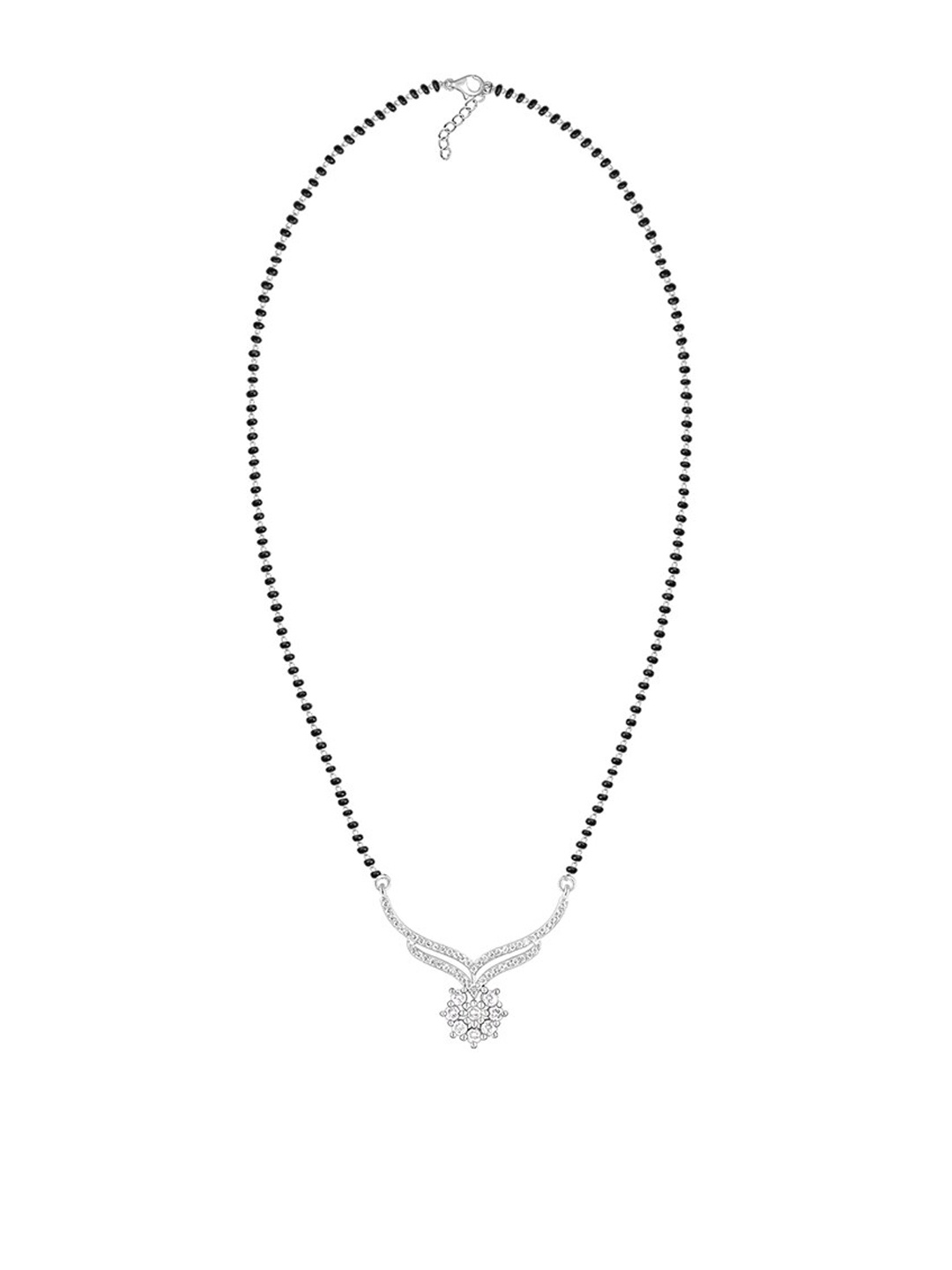 

GIVA Sterling Silver Rhodium-Plated Flower Shaped CZ White Stone Studded Mangalsutra