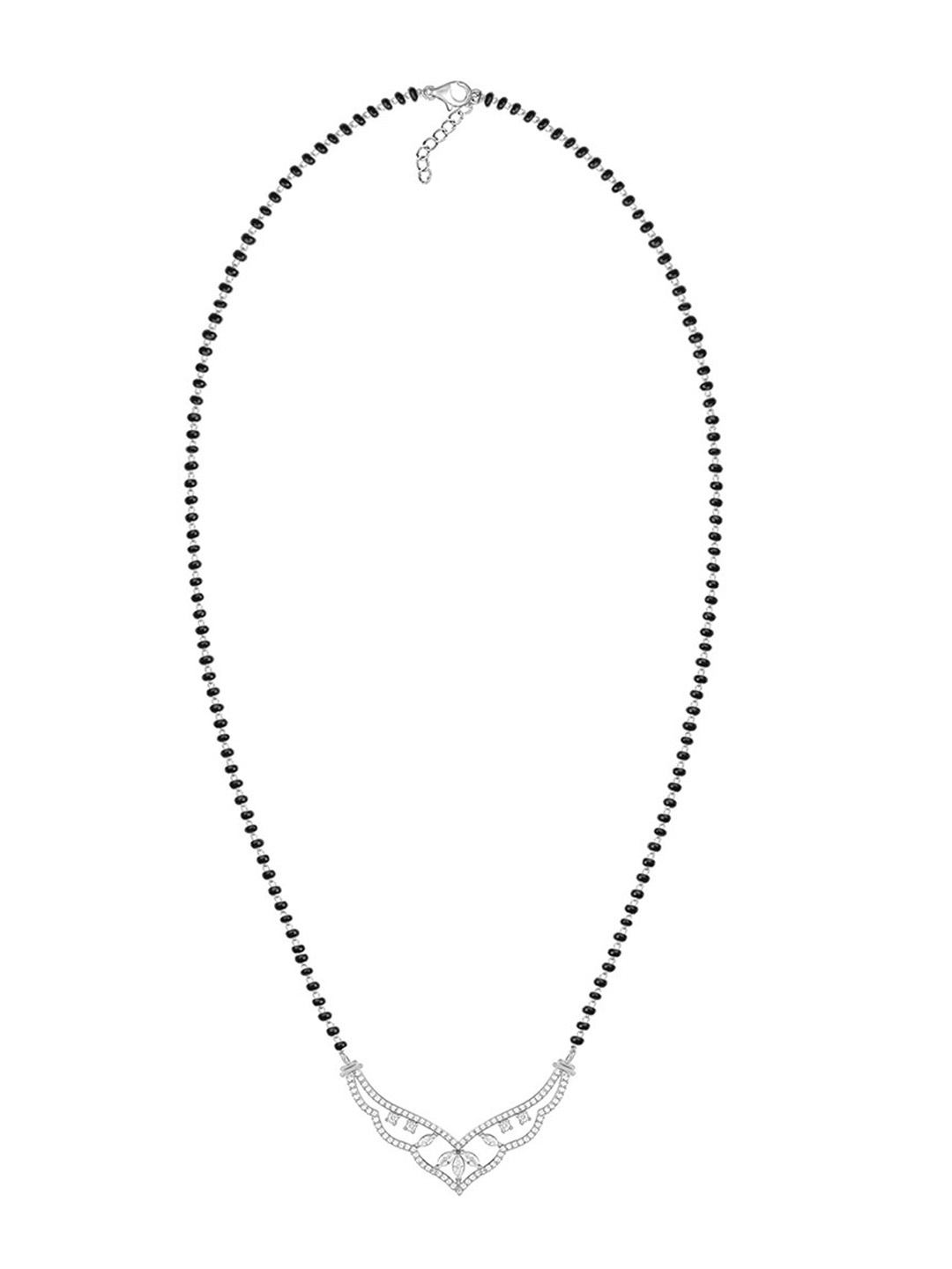 

GIVA 925 Sterling Silver Rhodium-Plated Black Beaded & Stone-Studded Mangalsutra
