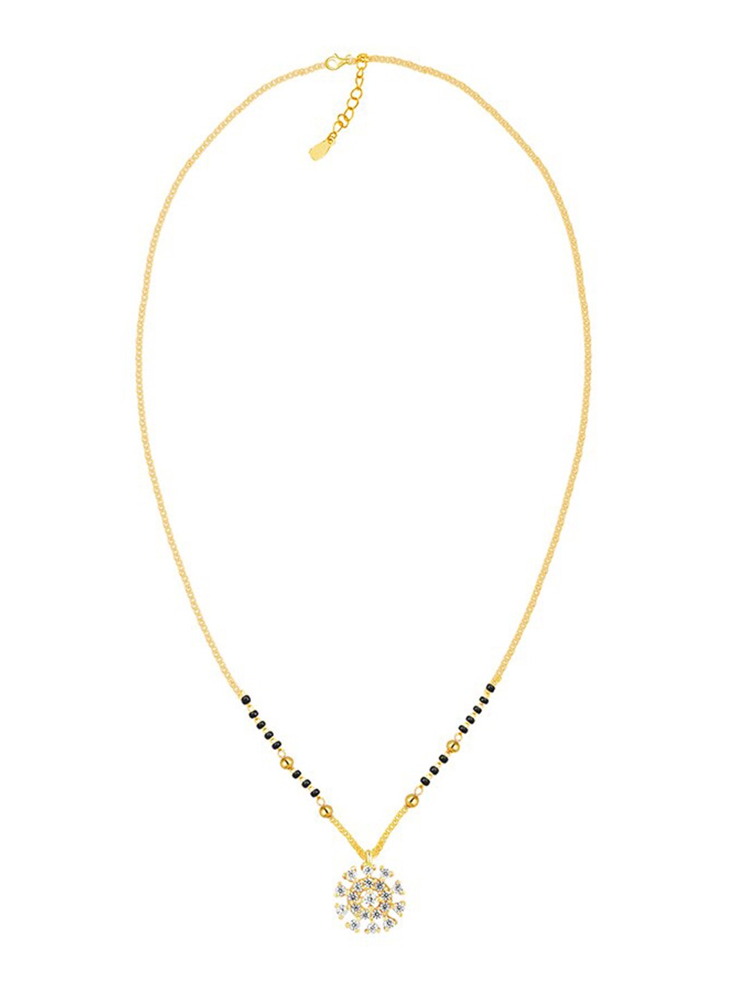 

GIVA 925 Sterling Silver Gold-Plated White & Black Stone-Studded & Beaded Mangalsutra