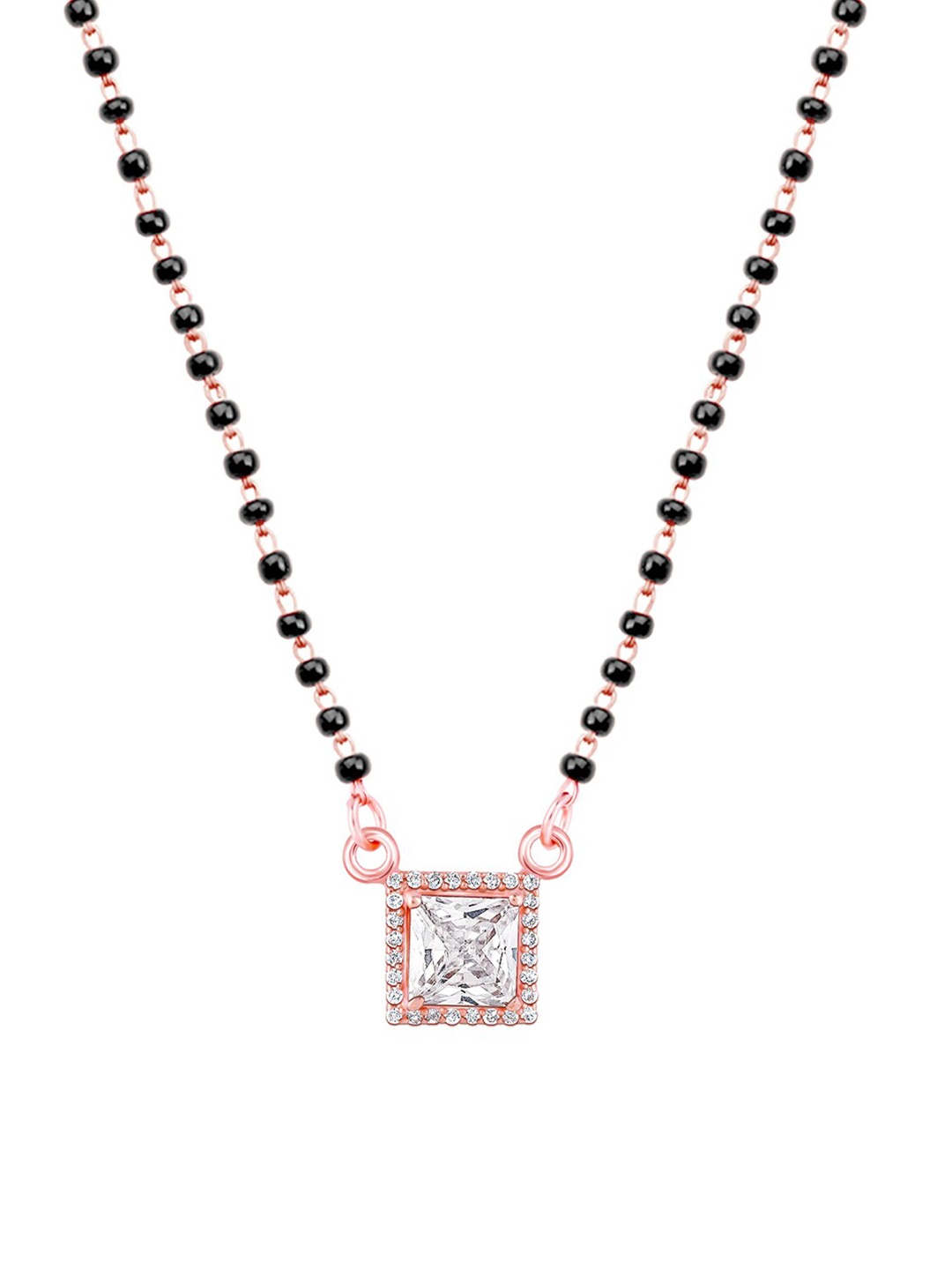 

GIVA 925 Sterling Silver Rose Gold-Plated White & Black Stone-Studded & Beaded Mangalsutra